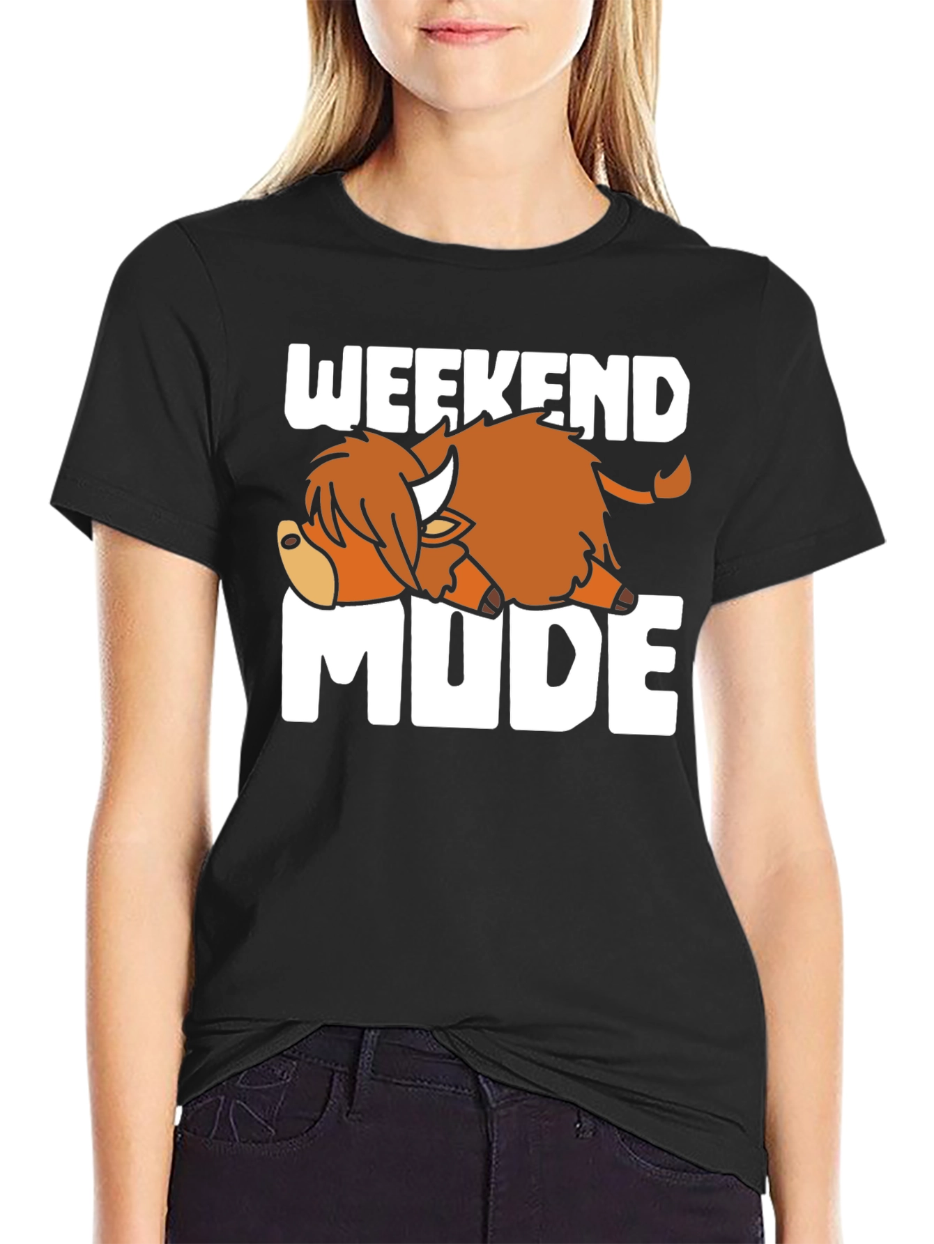 Weekend Mode T-Shirt Relaxed Highland Cow Tee