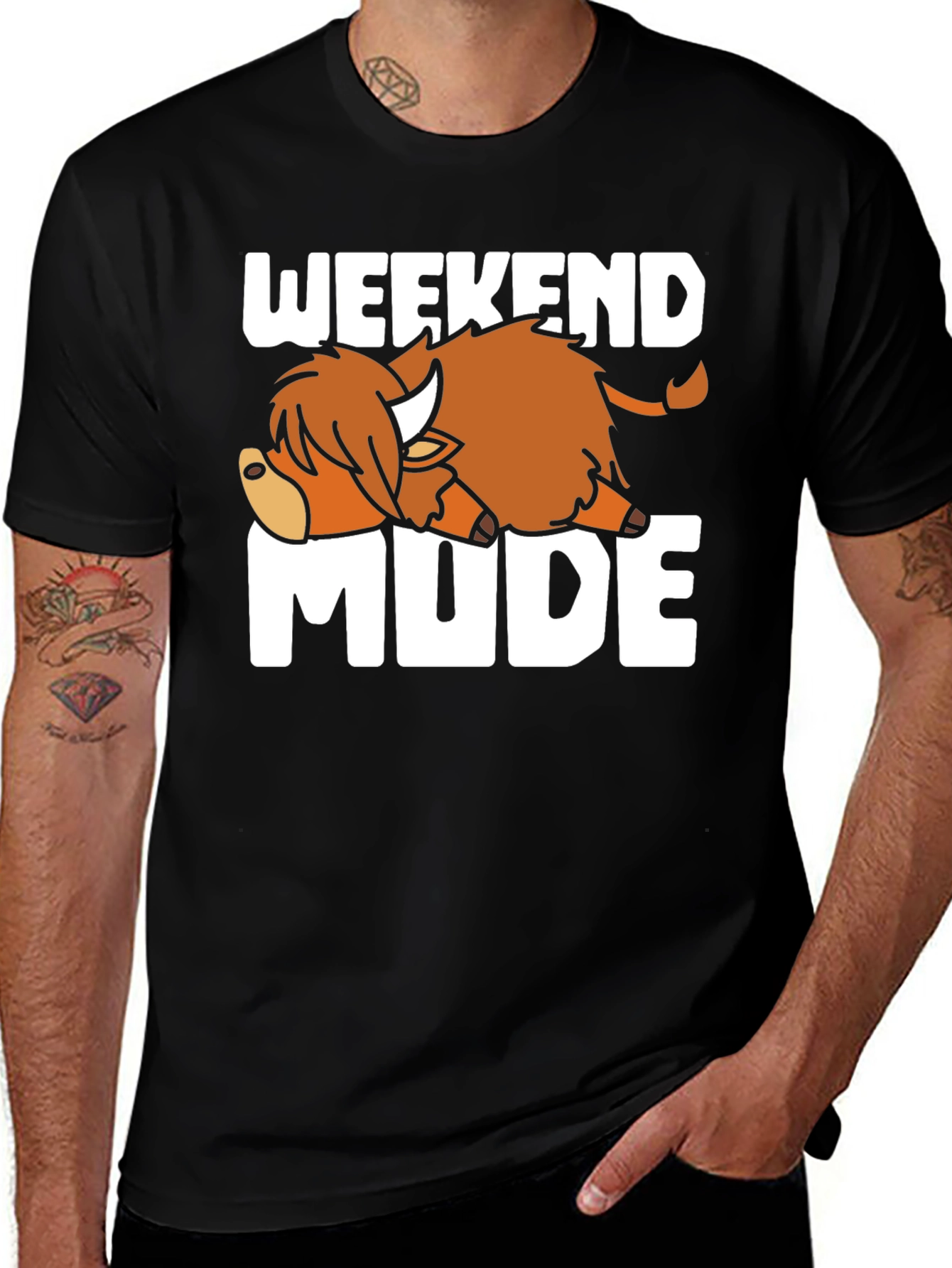 Weekend Mode T-Shirt Relaxed Highland Cow Tee