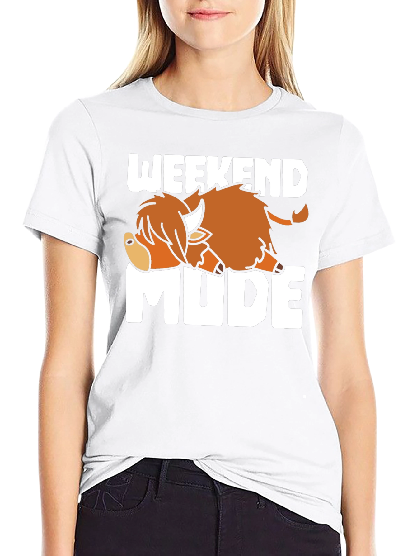 Weekend Mode T-Shirt Relaxed Highland Cow Tee