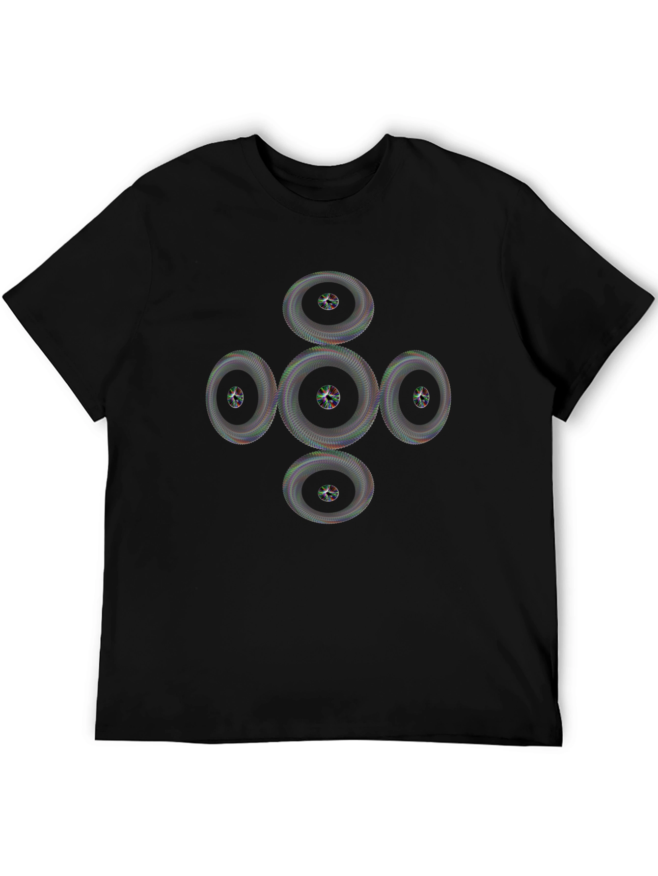 Geometric Wheel Pattern Black T-Shirt