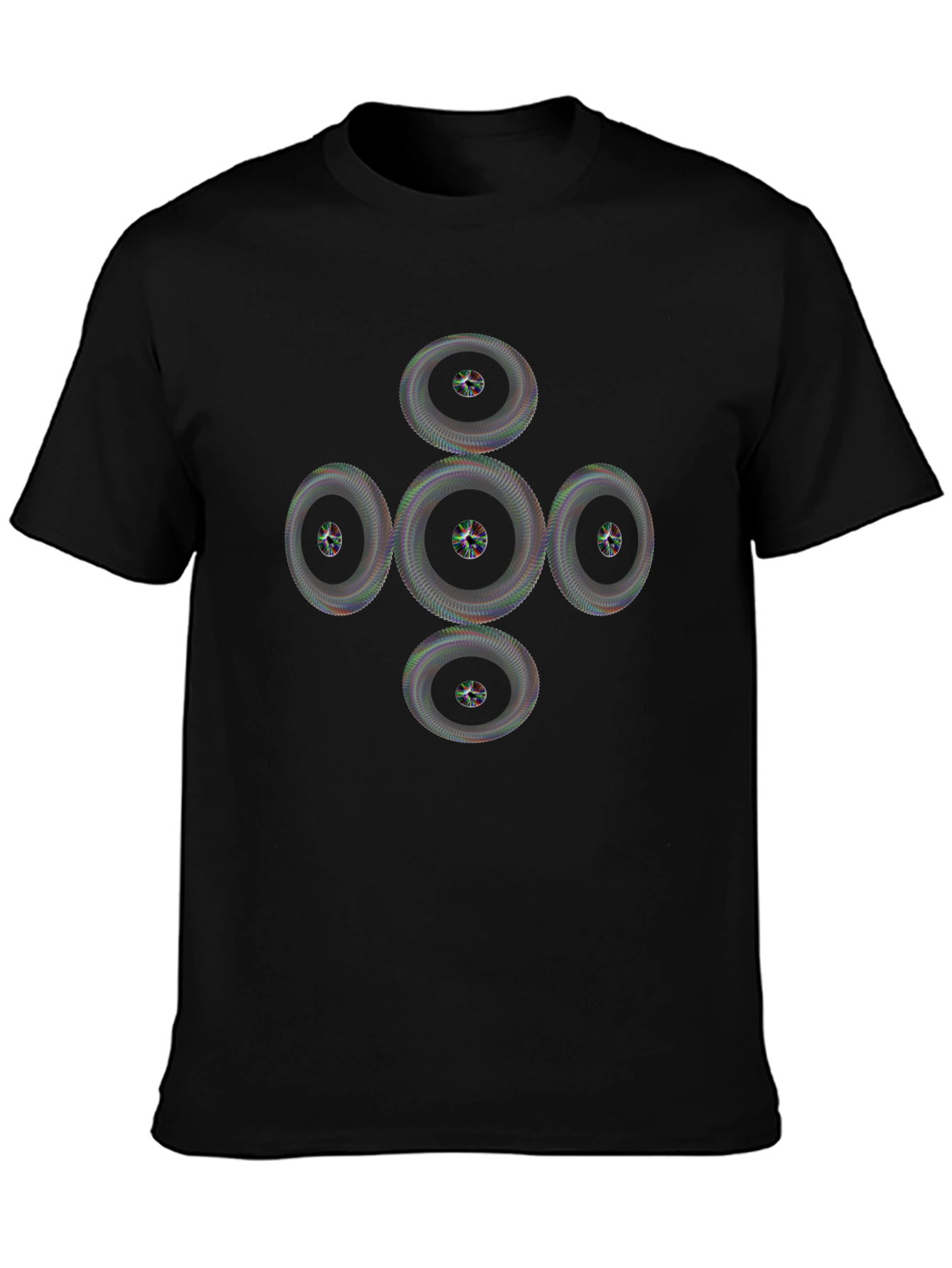 Geometric Wheel Pattern Black T-Shirt
