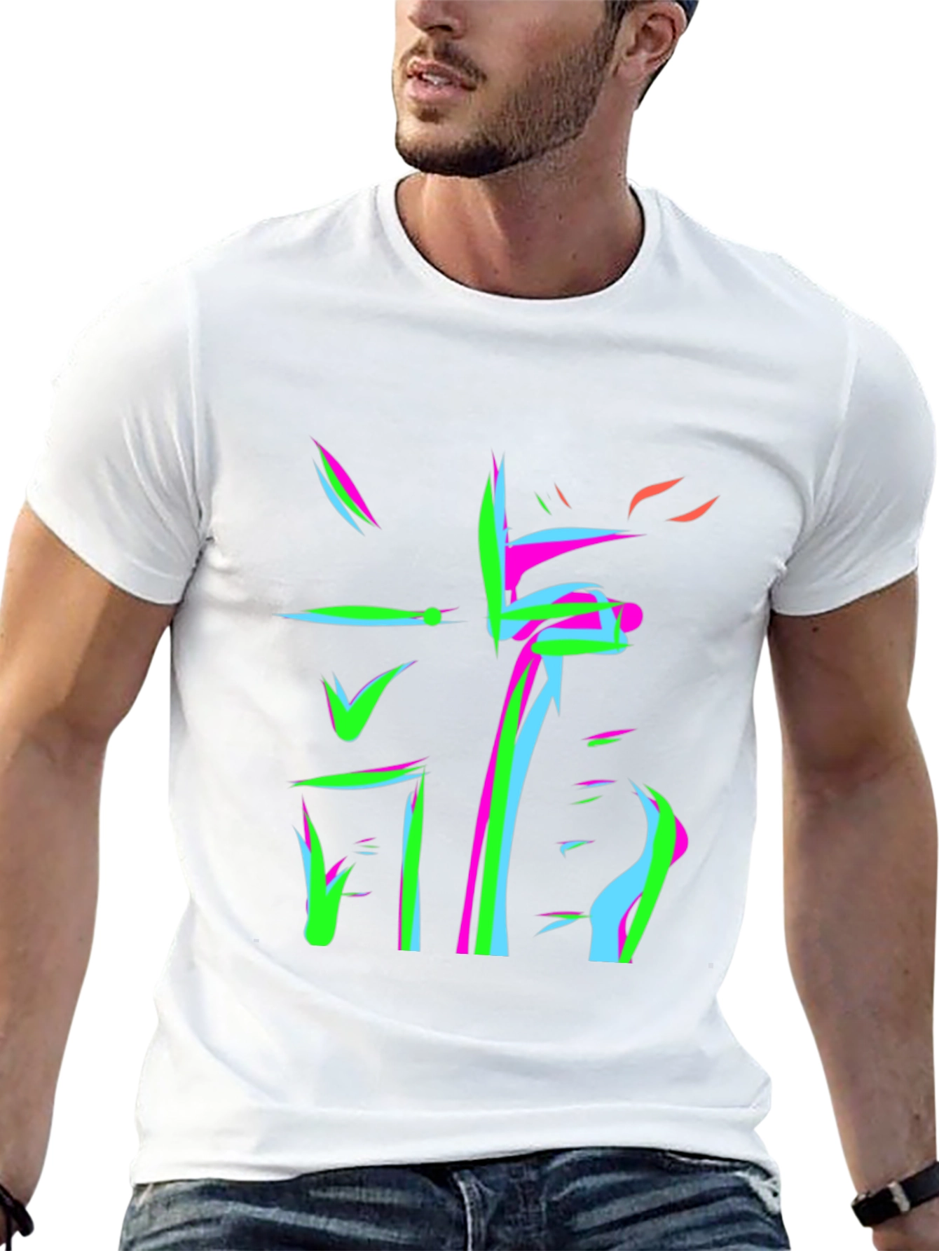 Abstract Neon Graphic Print Black T-Shirt