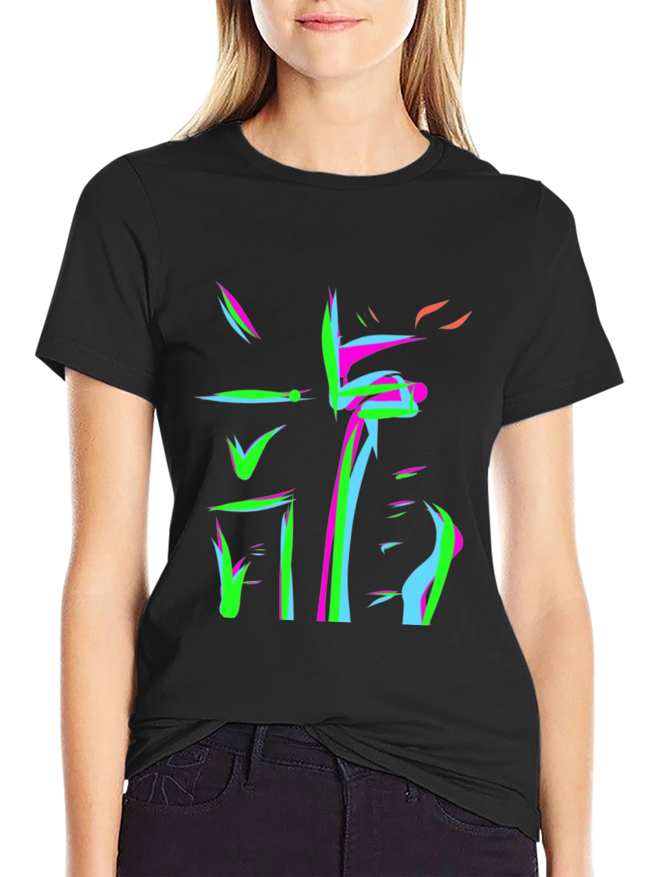 Abstract Neon Graphic Print Black T-Shirt