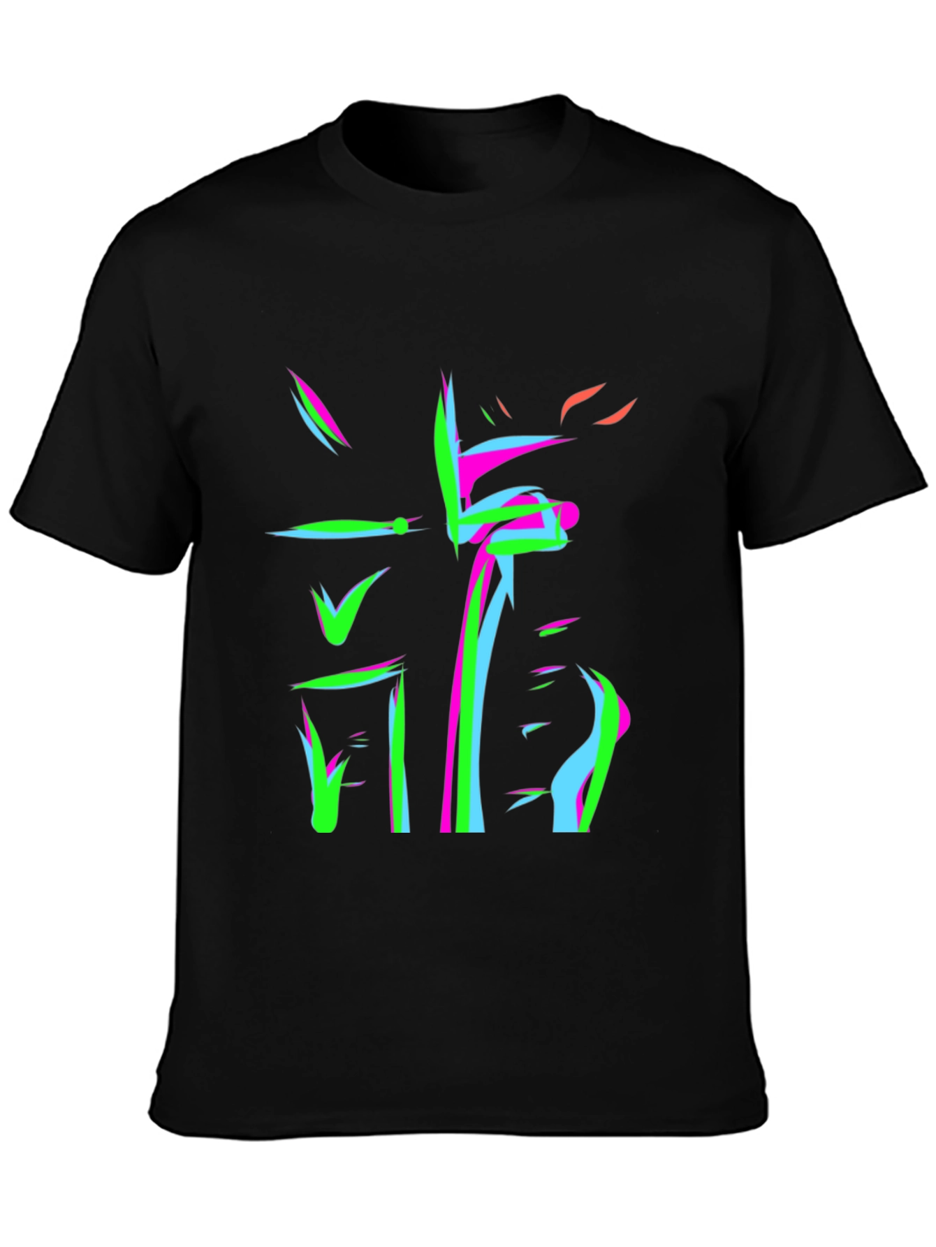 Abstract Neon Graphic Print Black T-Shirt
