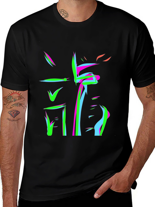 Abstract Neon Graphic Print Black T-Shirt