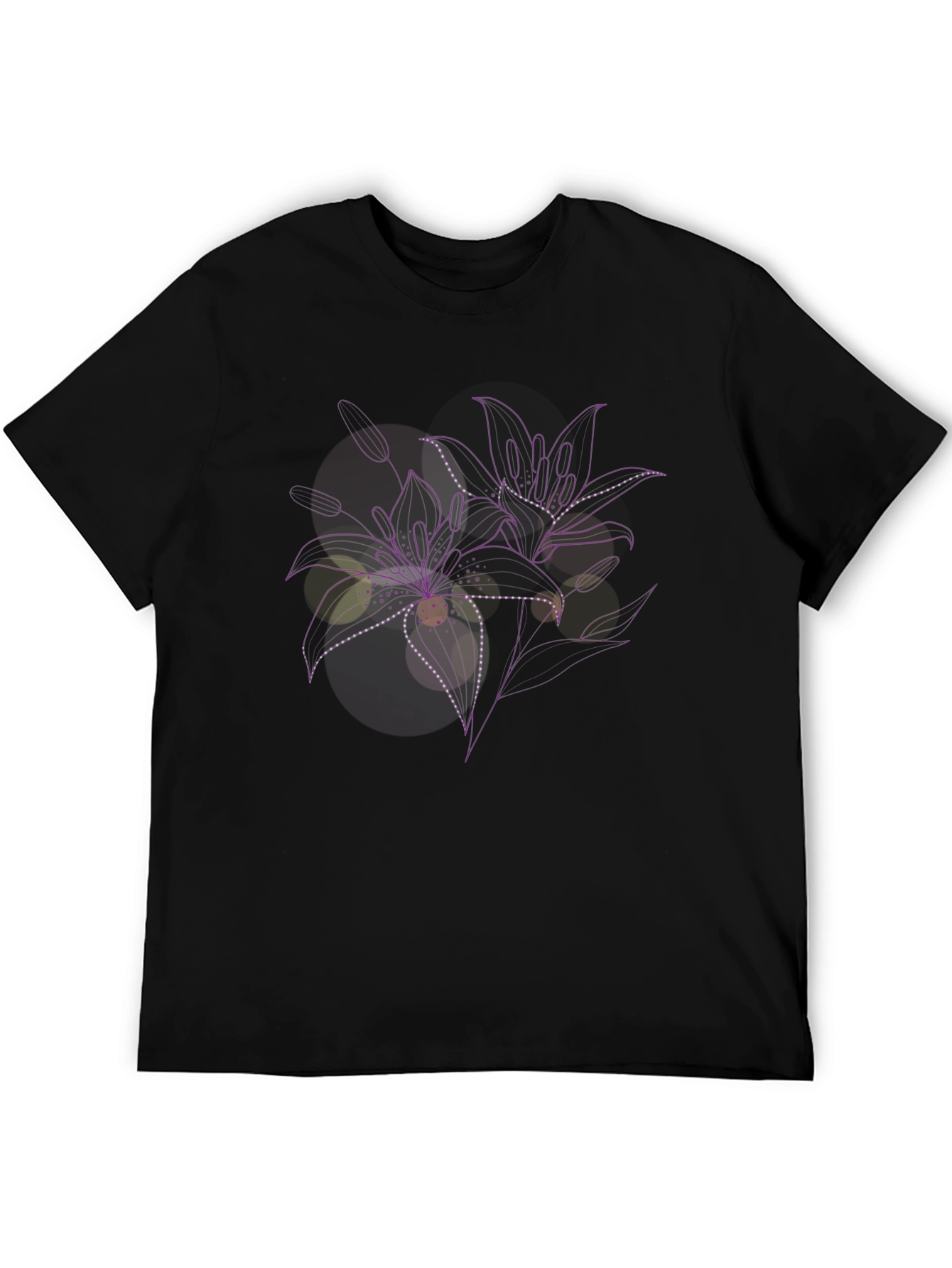 Floral Line Art Black T-Shirt