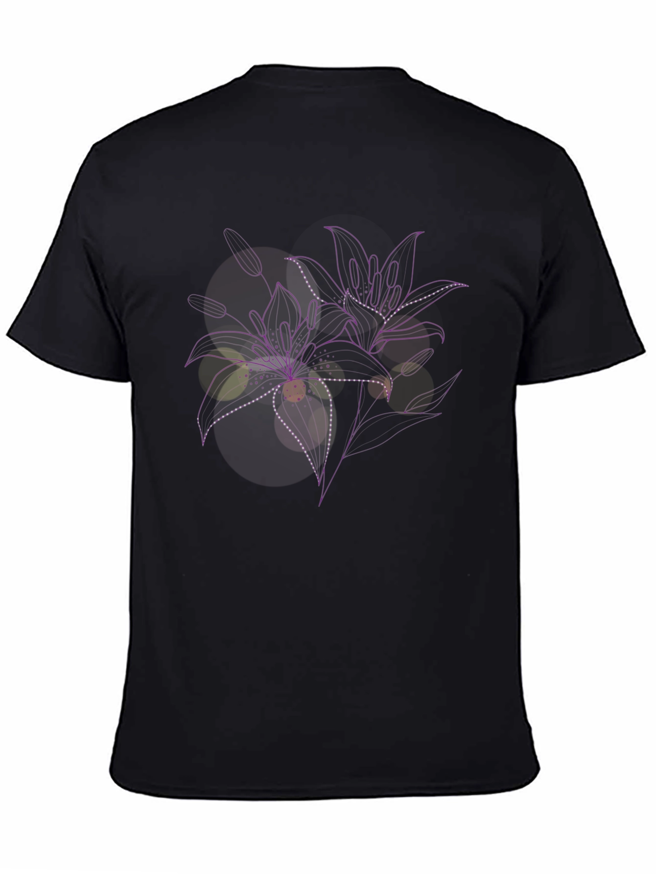 Floral Line Art Black T-Shirt