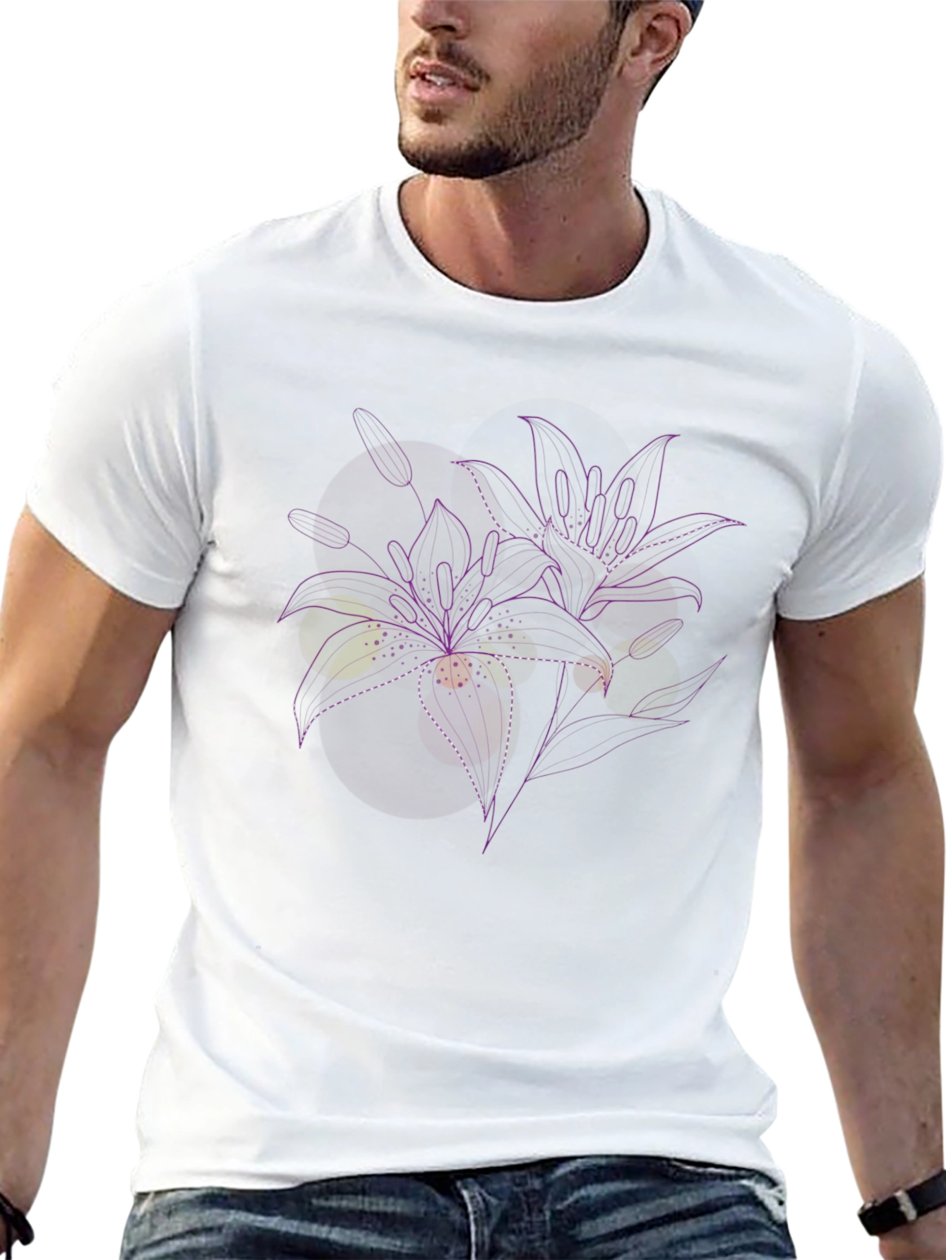 Floral Line Art Black T-Shirt
