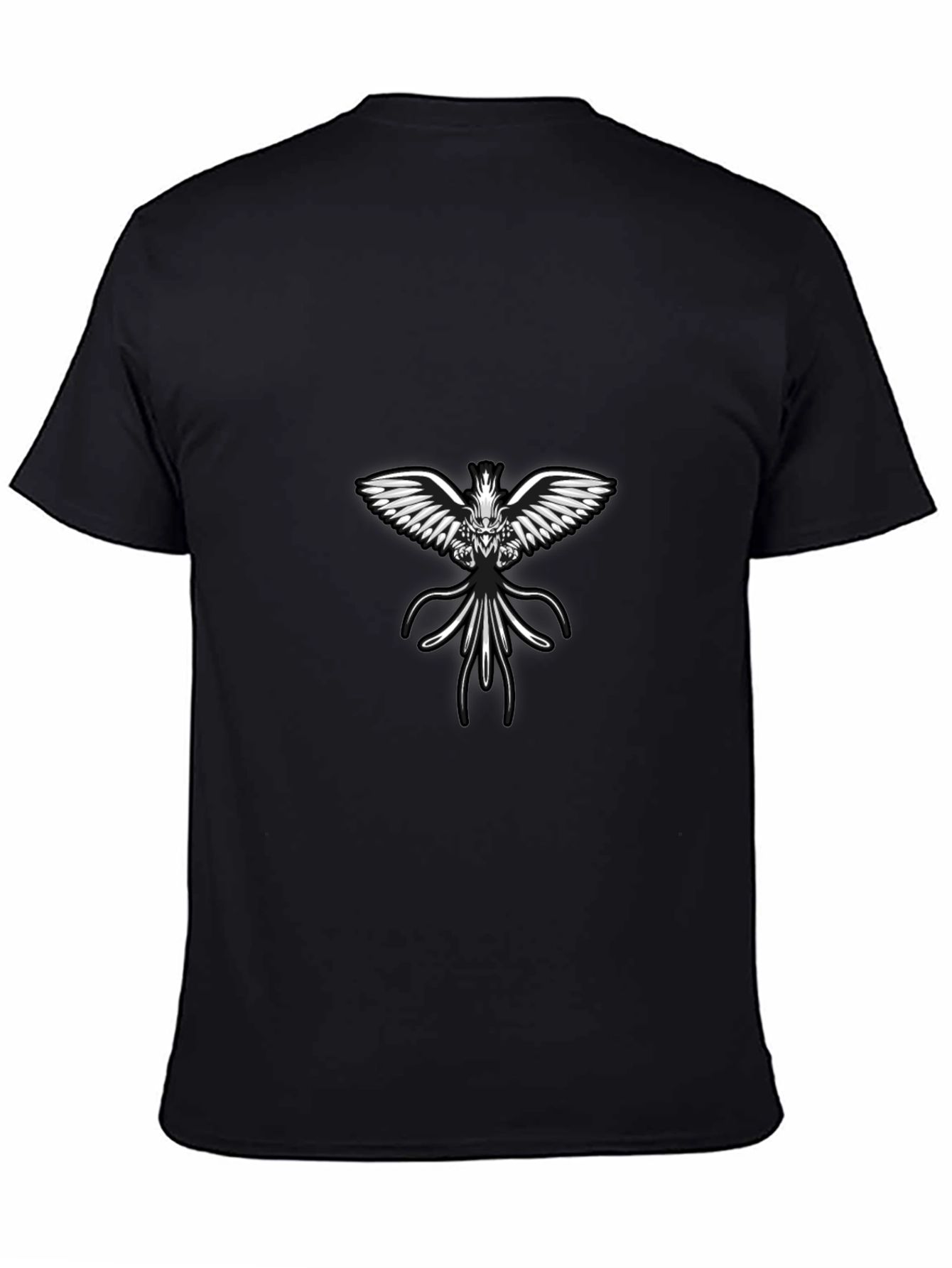 Black Tee with Angelic Winged Creature Design