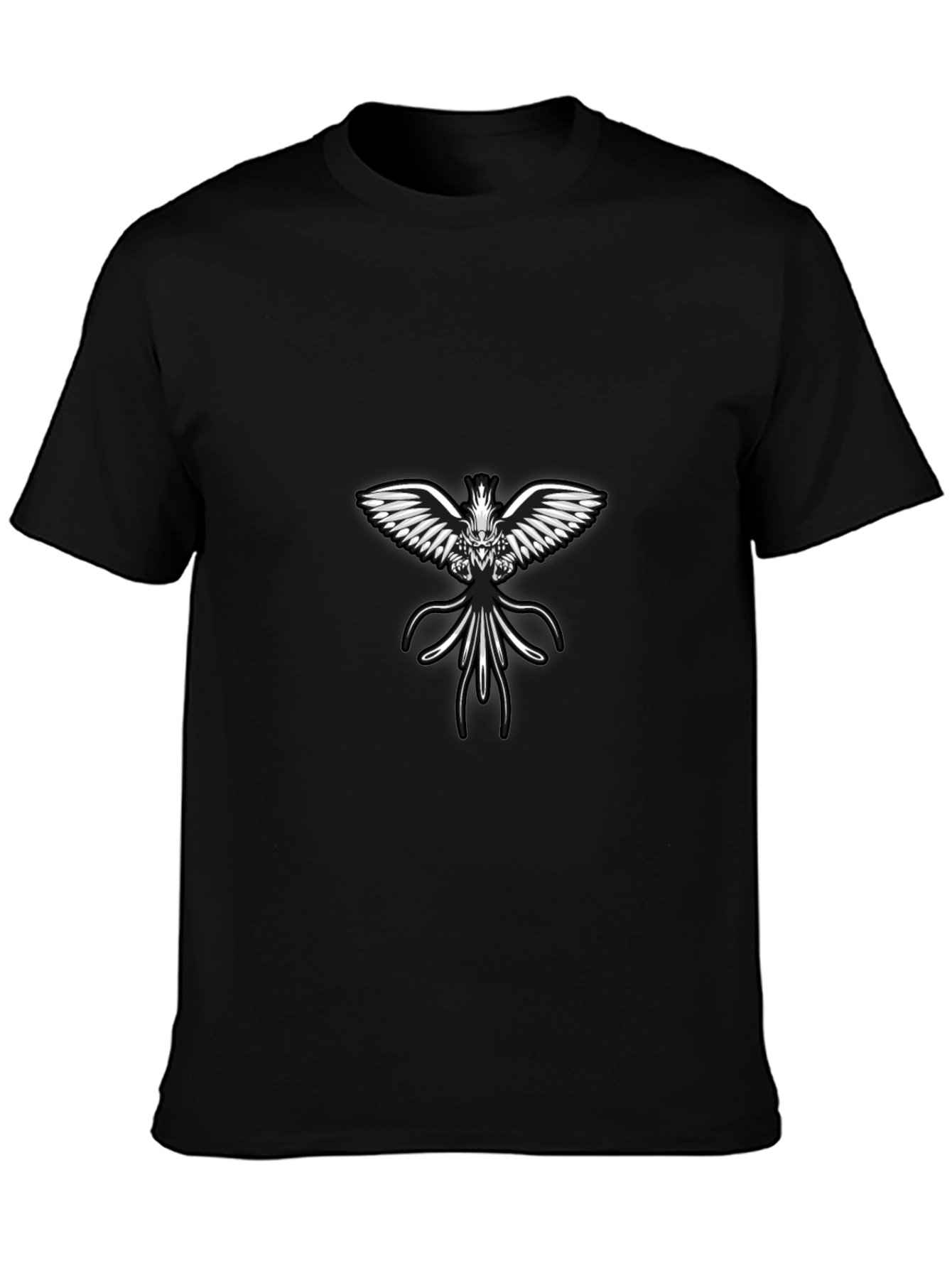 Black Tee with Angelic Winged Creature Design