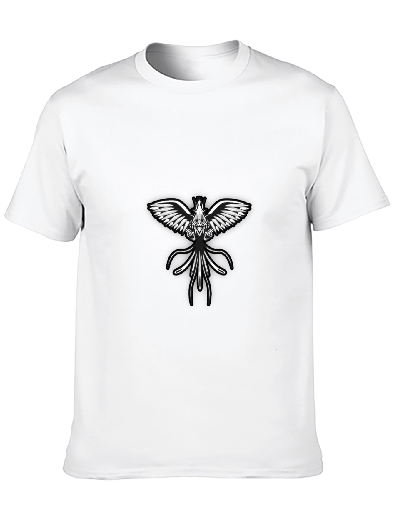 Black Tee with Angelic Winged Creature Design