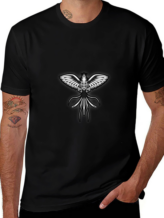 Black Tee with Angelic Winged Creature Design