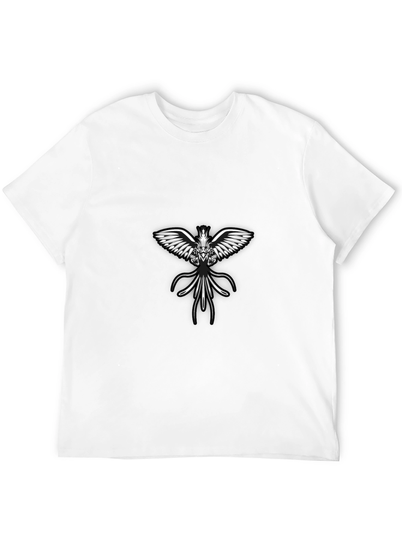 Black Tee with Angelic Winged Creature Design