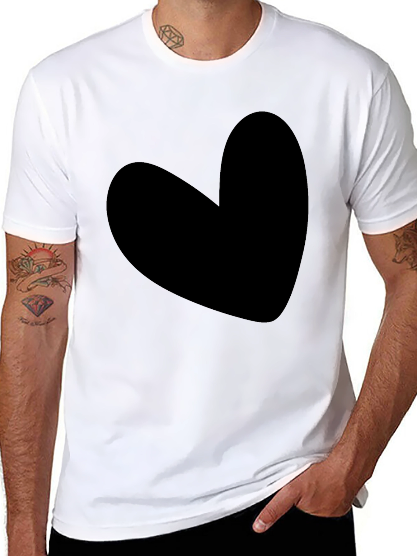 Heart Graphic Tee - Solid Black Cotton Blend