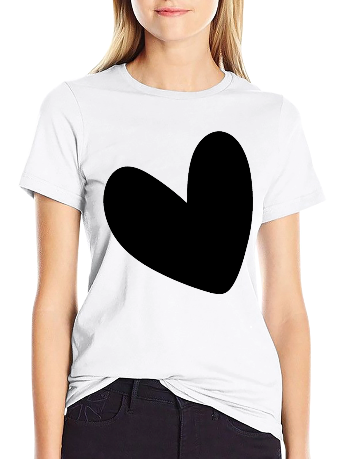 Heart Graphic Tee - Solid Black Cotton Blend