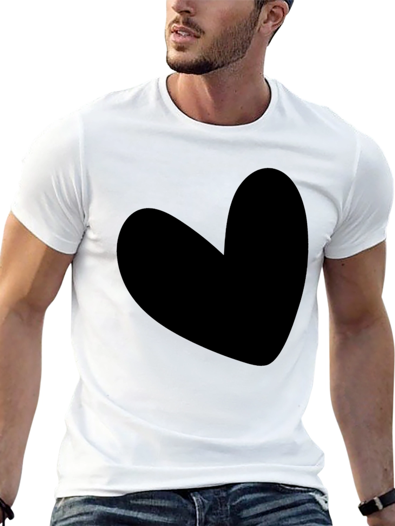 Heart Graphic Tee - Solid Black Cotton Blend