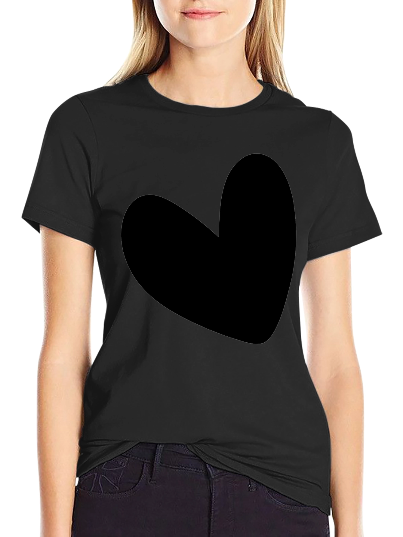 Heart Graphic Tee - Solid Black Cotton Blend