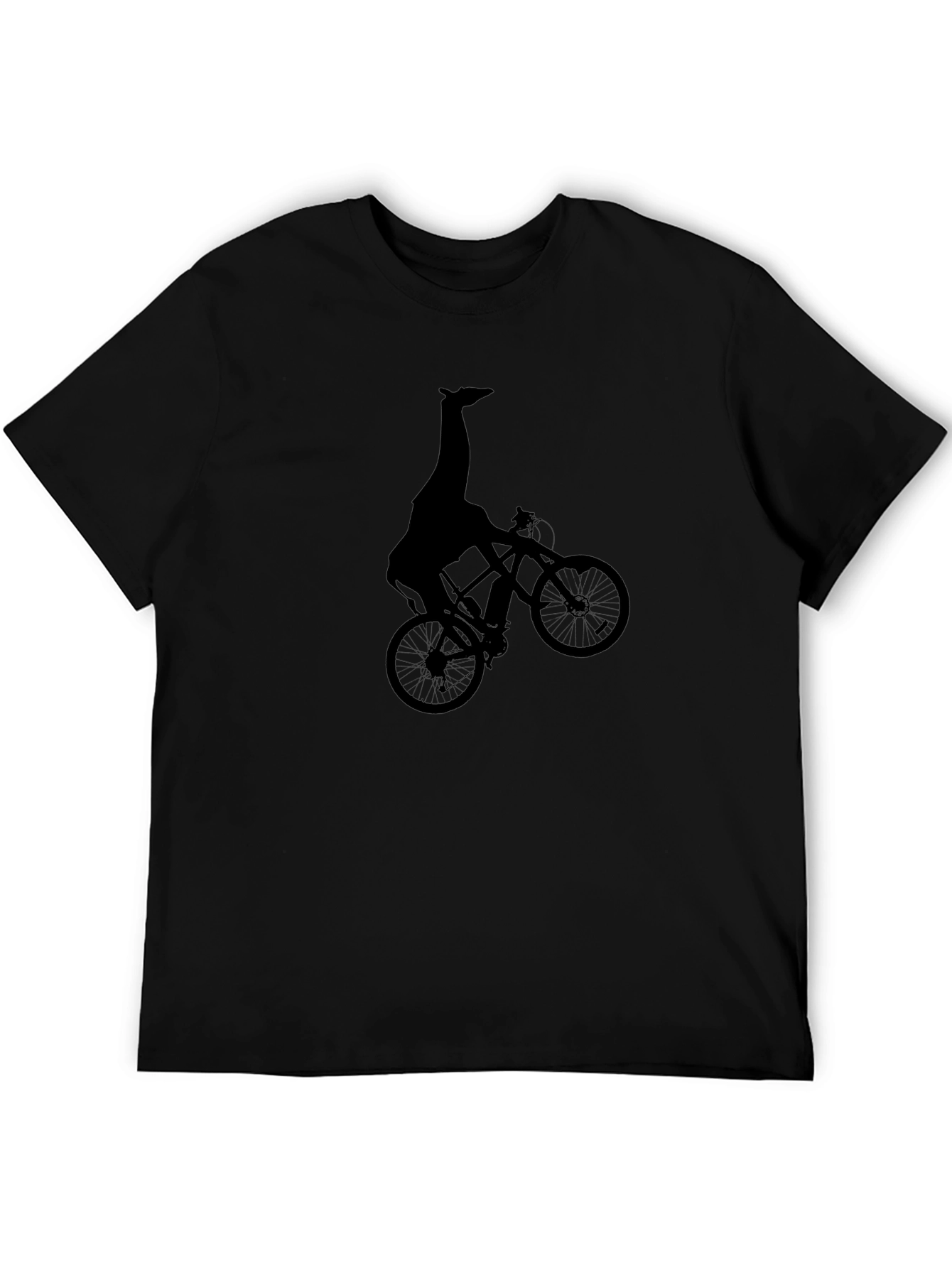 Giraffe on Bike Graphic Tee - Quirky Black T-Shirt