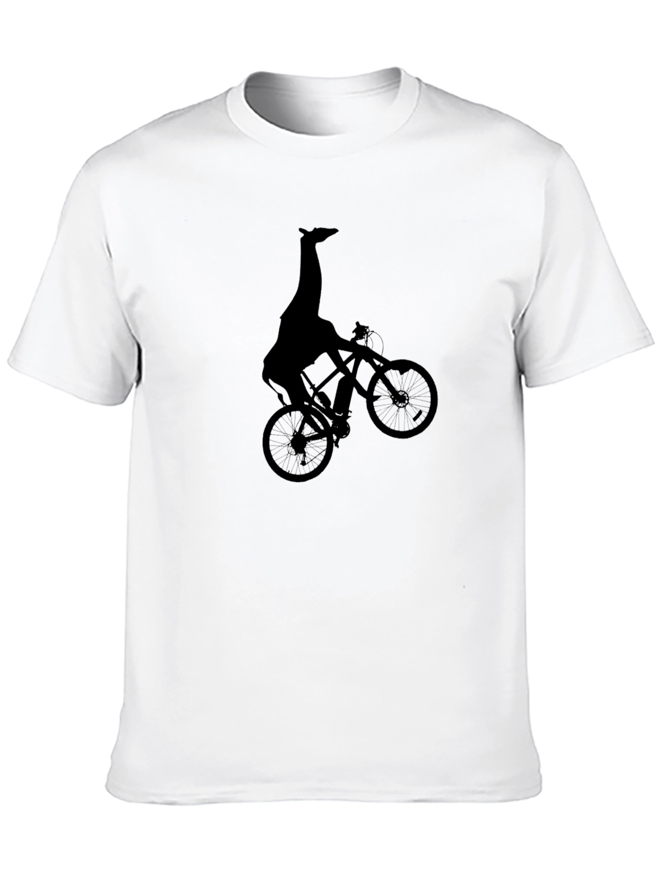 Giraffe on Bike Graphic Tee - Quirky Black T-Shirt