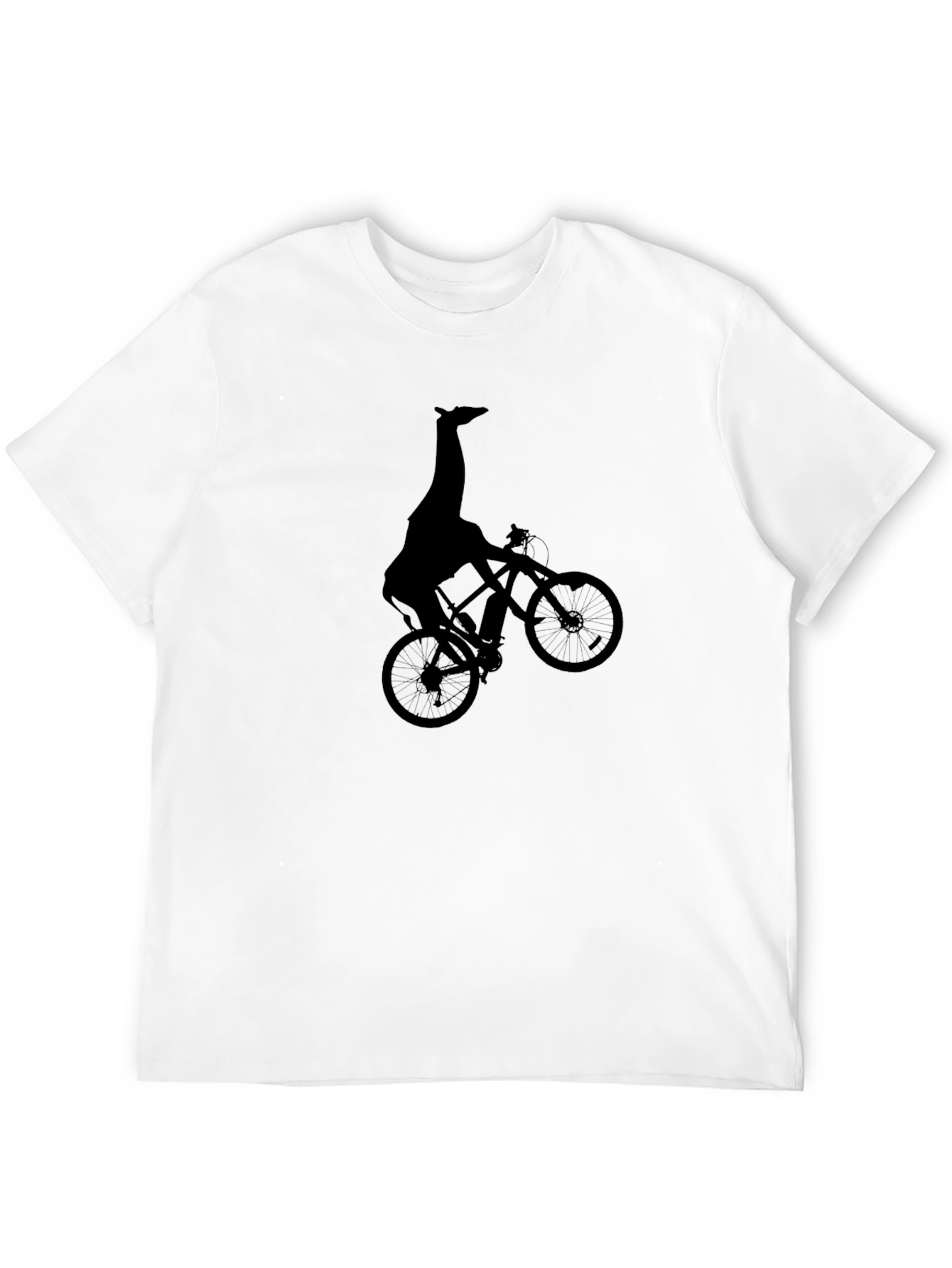 Giraffe on Bike Graphic Tee - Quirky Black T-Shirt