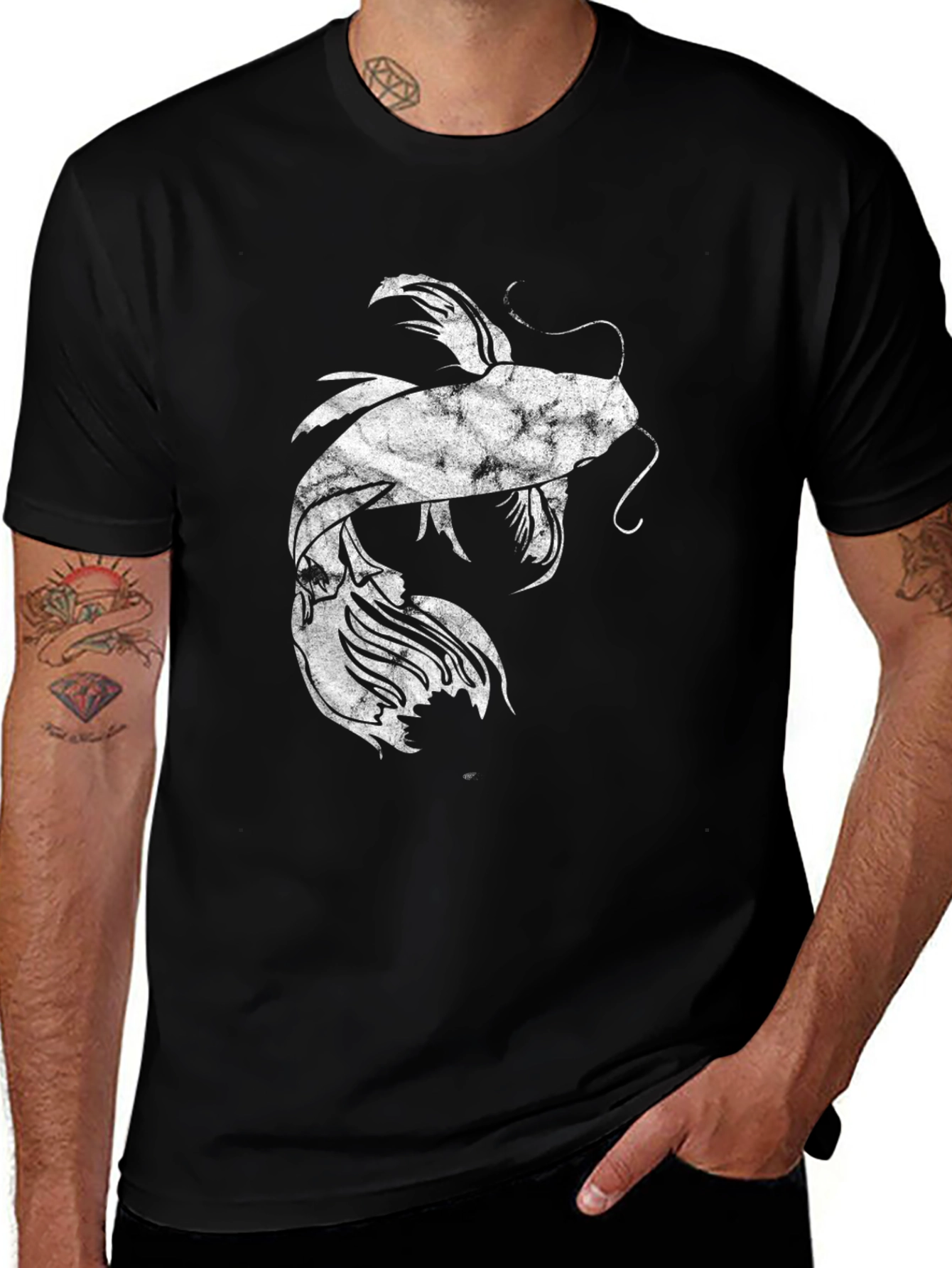 Koi Fish Graphic Tee - Stylish Mens Black T-Shirt