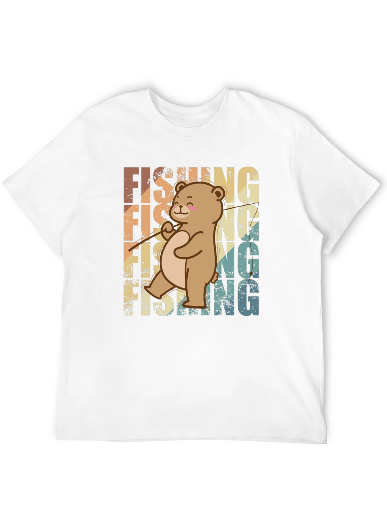 Fishing Bear Graphic Tee - Retro Style