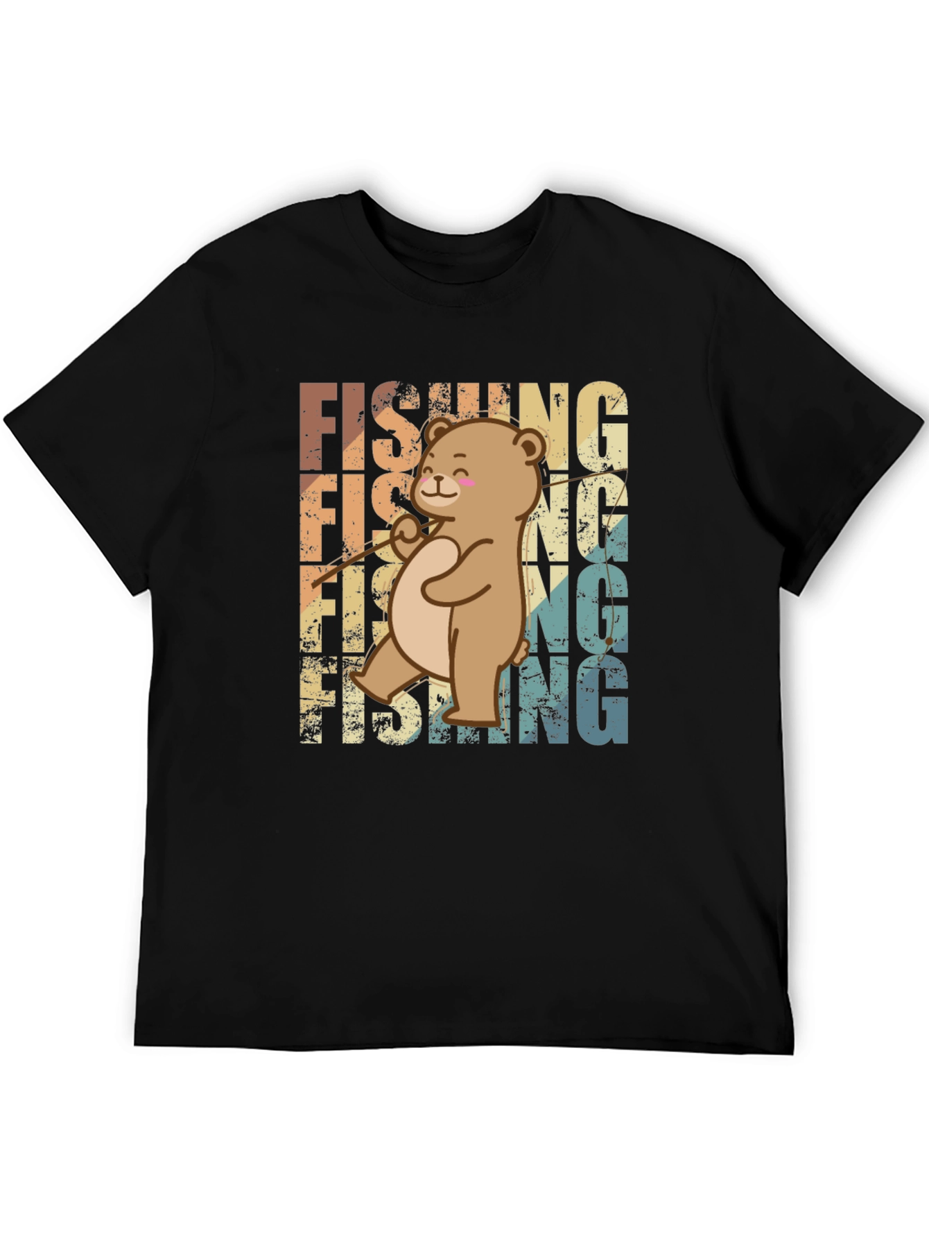 Fishing Bear Graphic Tee - Retro Style
