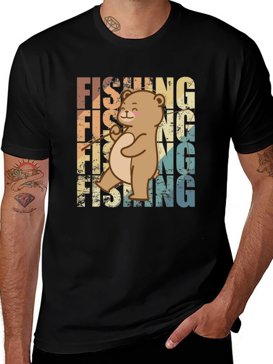 Fishing Bear Graphic Tee - Retro Style