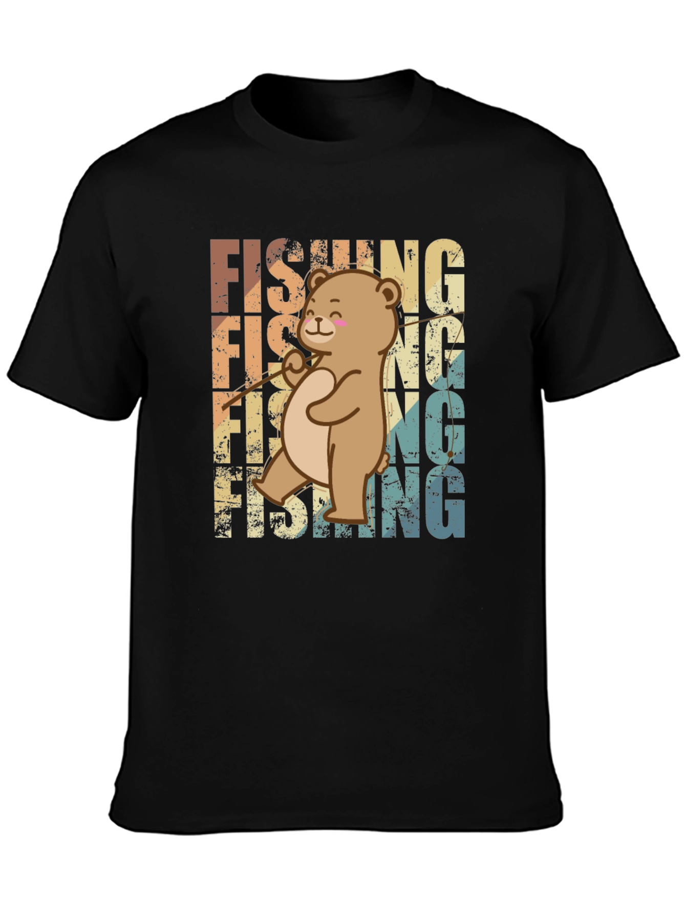 Fishing Bear Graphic Tee - Retro Style