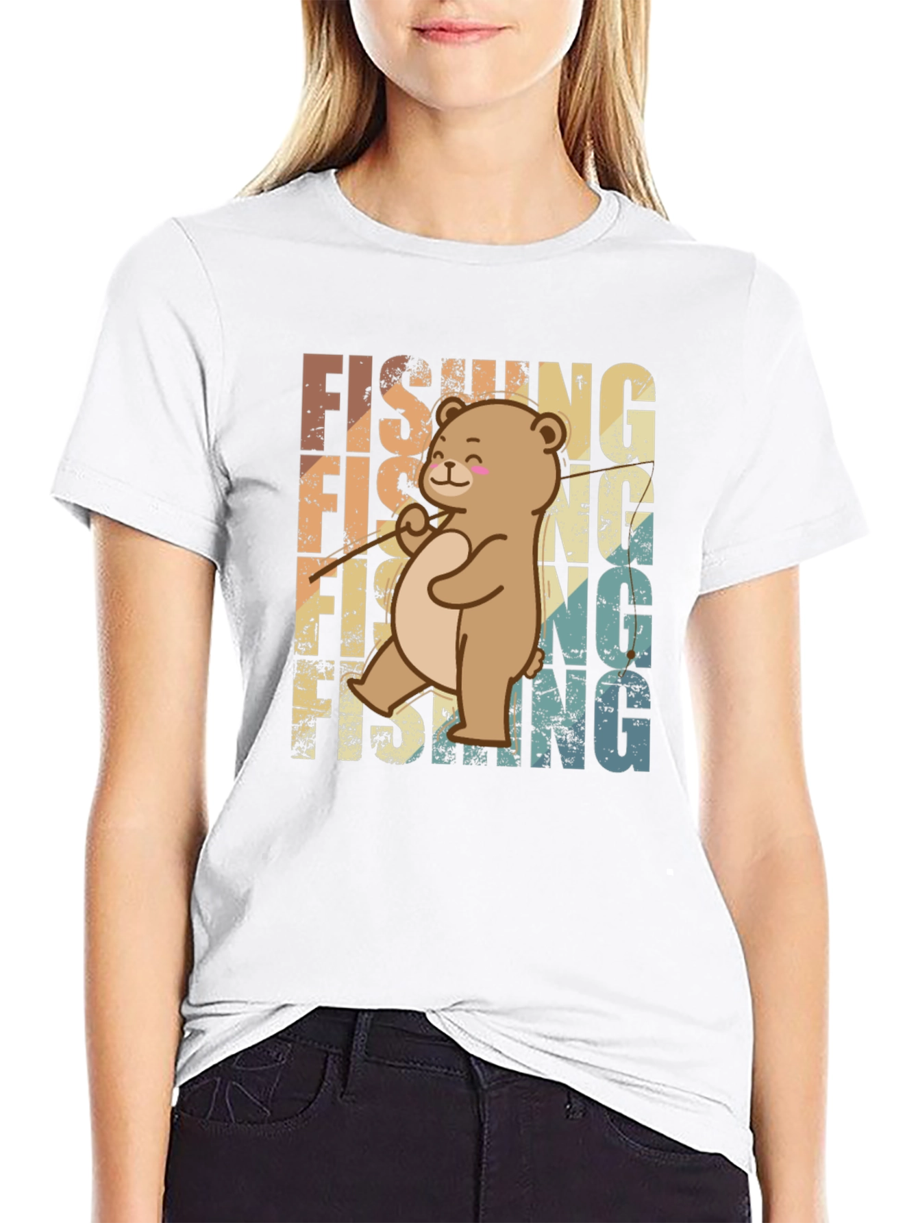 Fishing Bear Graphic Tee - Retro Style