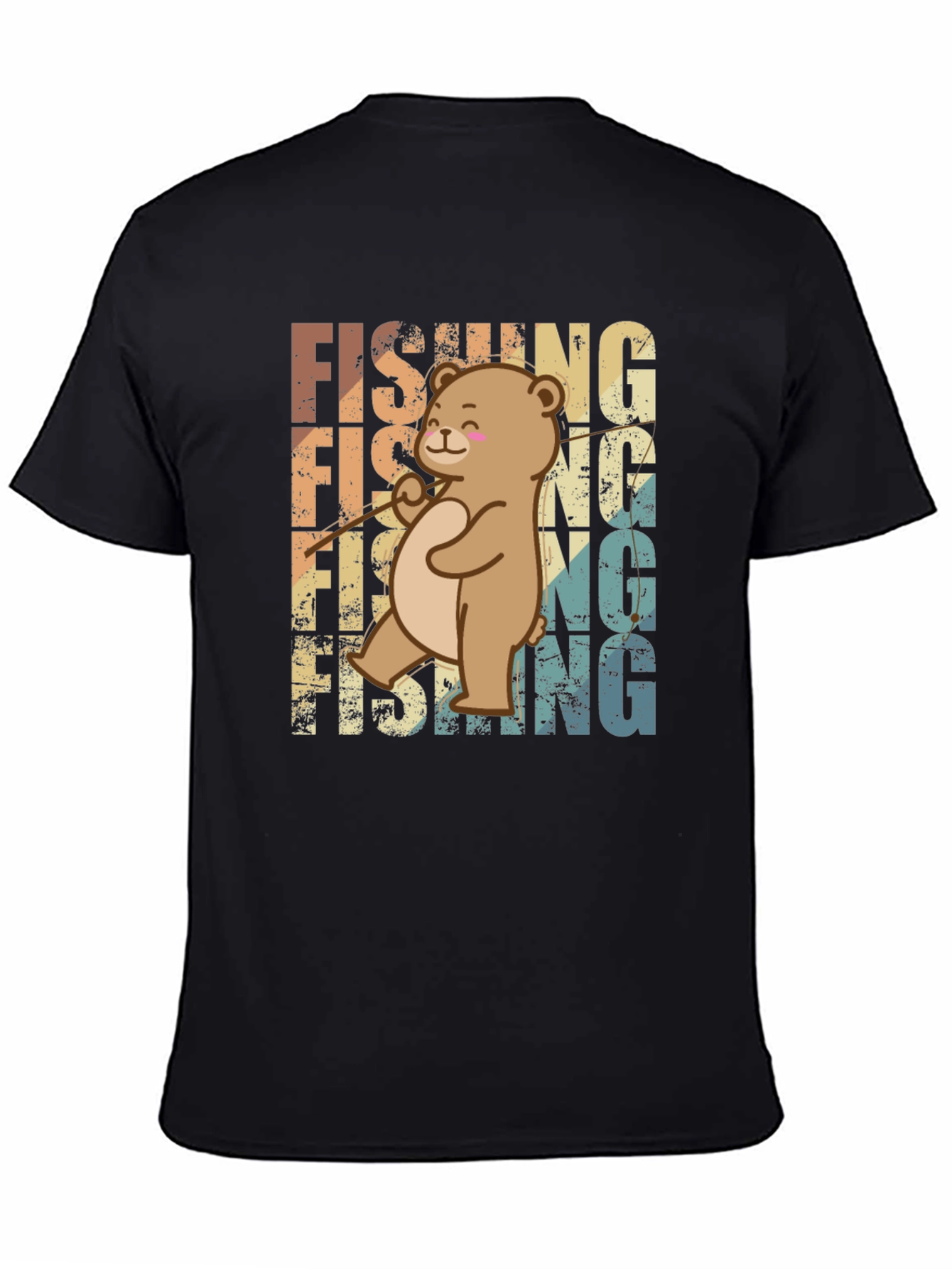 Fishing Bear Graphic Tee - Retro Style