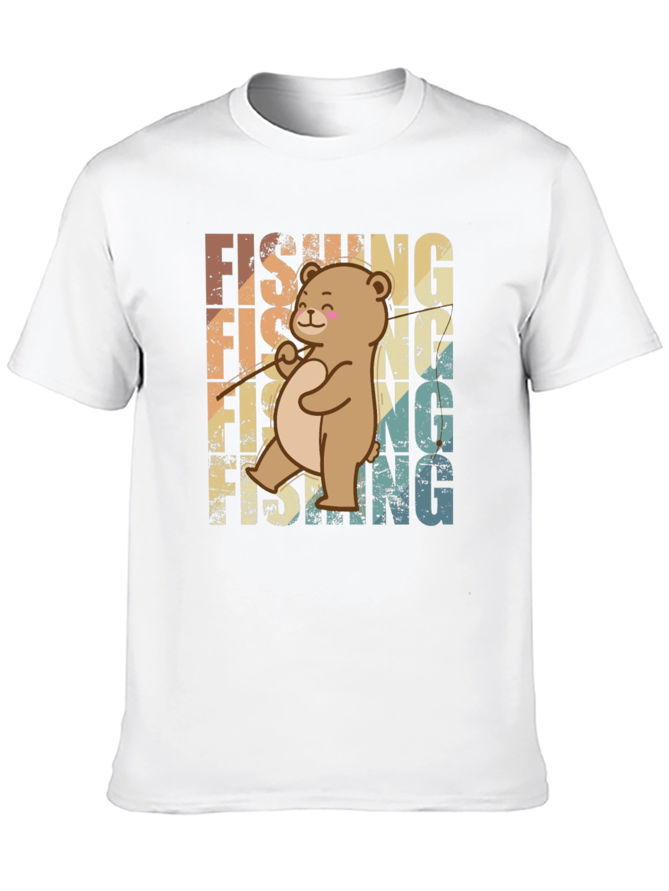 Fishing Bear Graphic Tee - Retro Style