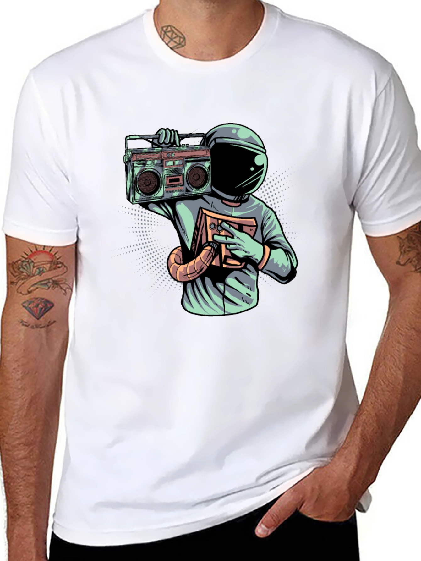 Retro Astronaut Boombox Graphic T-Shirt