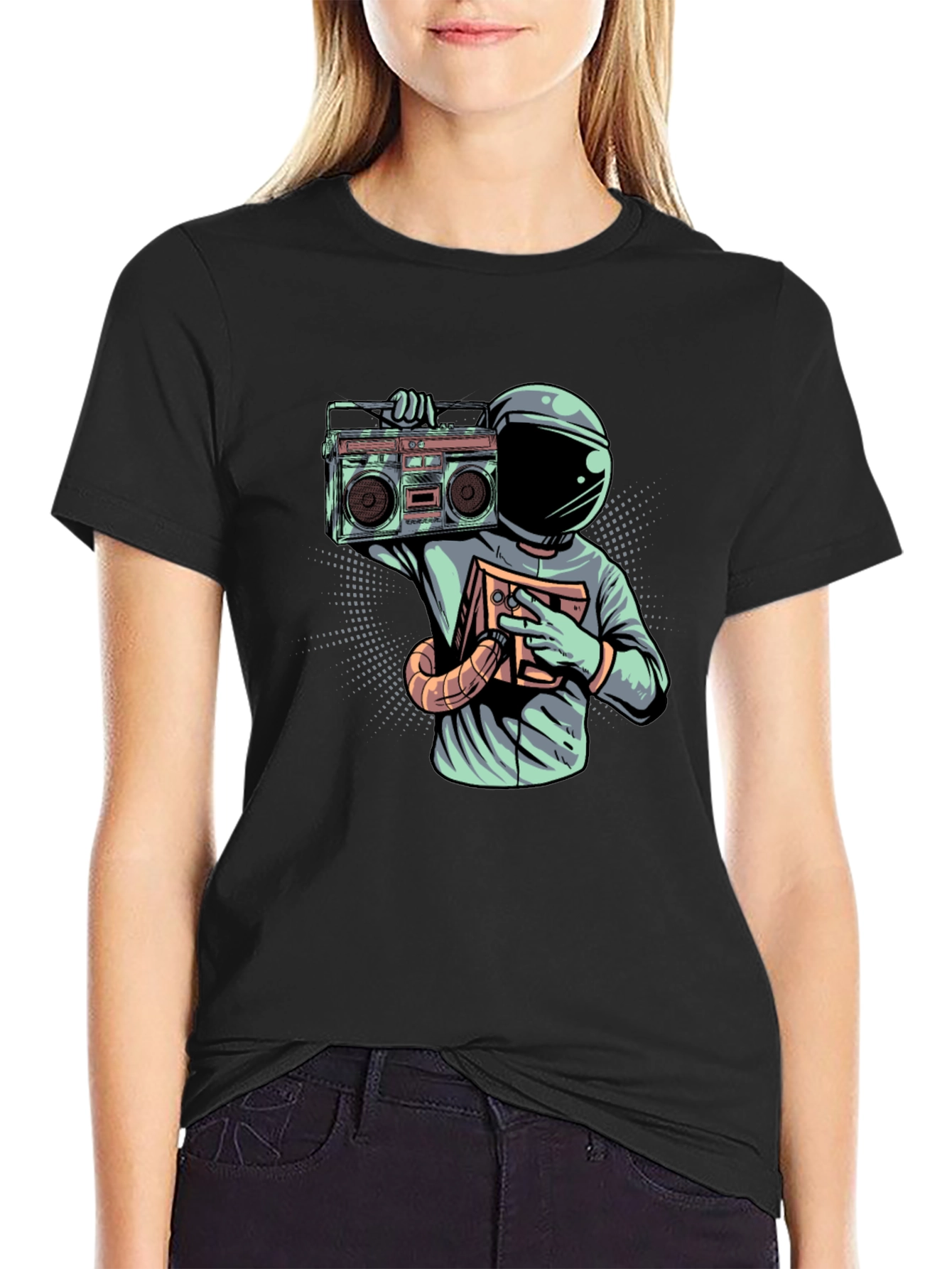 Retro Astronaut Boombox Graphic T-Shirt