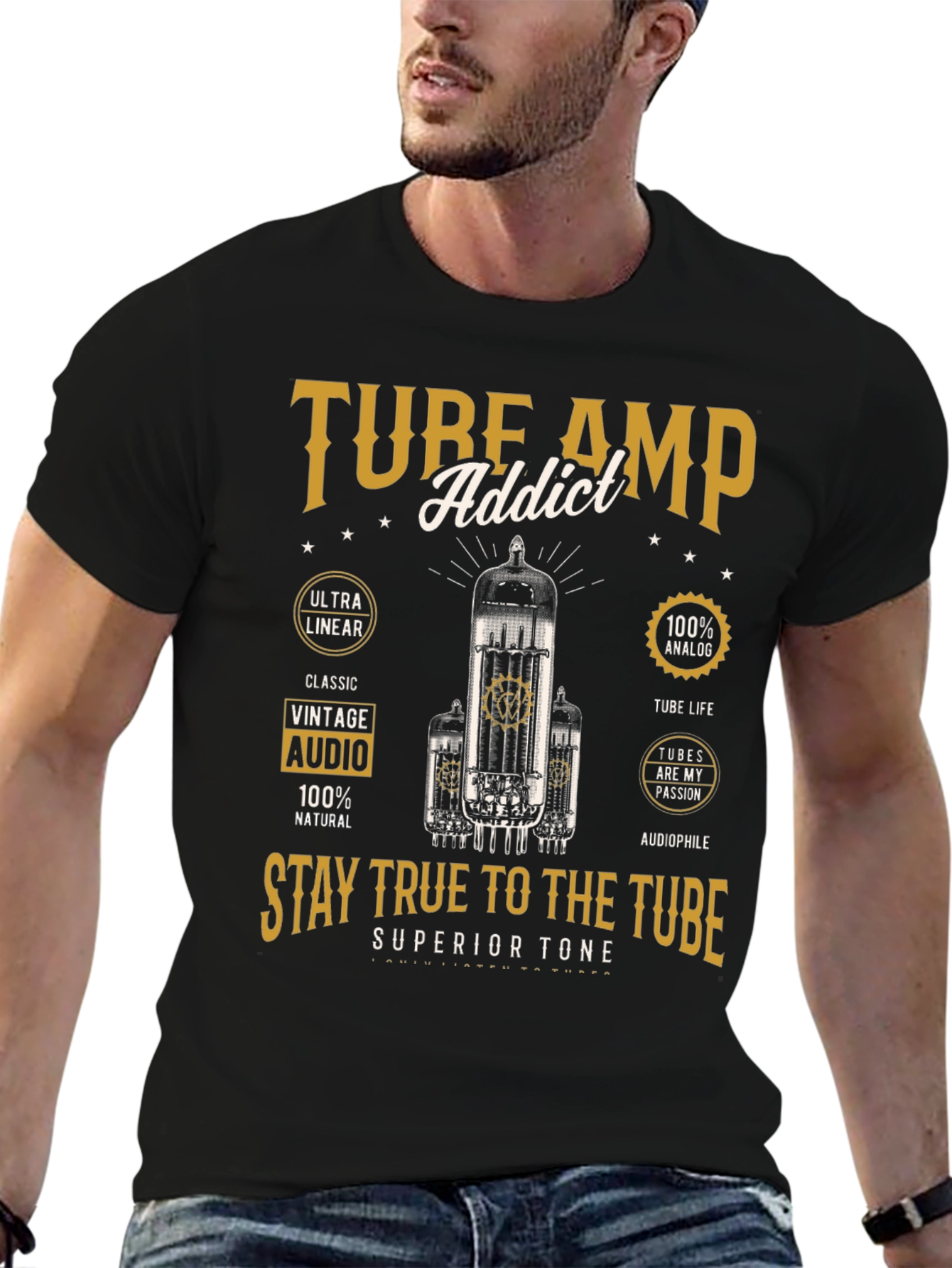 Tube Amp Addict Graphic T-Shirt for Audiophiles