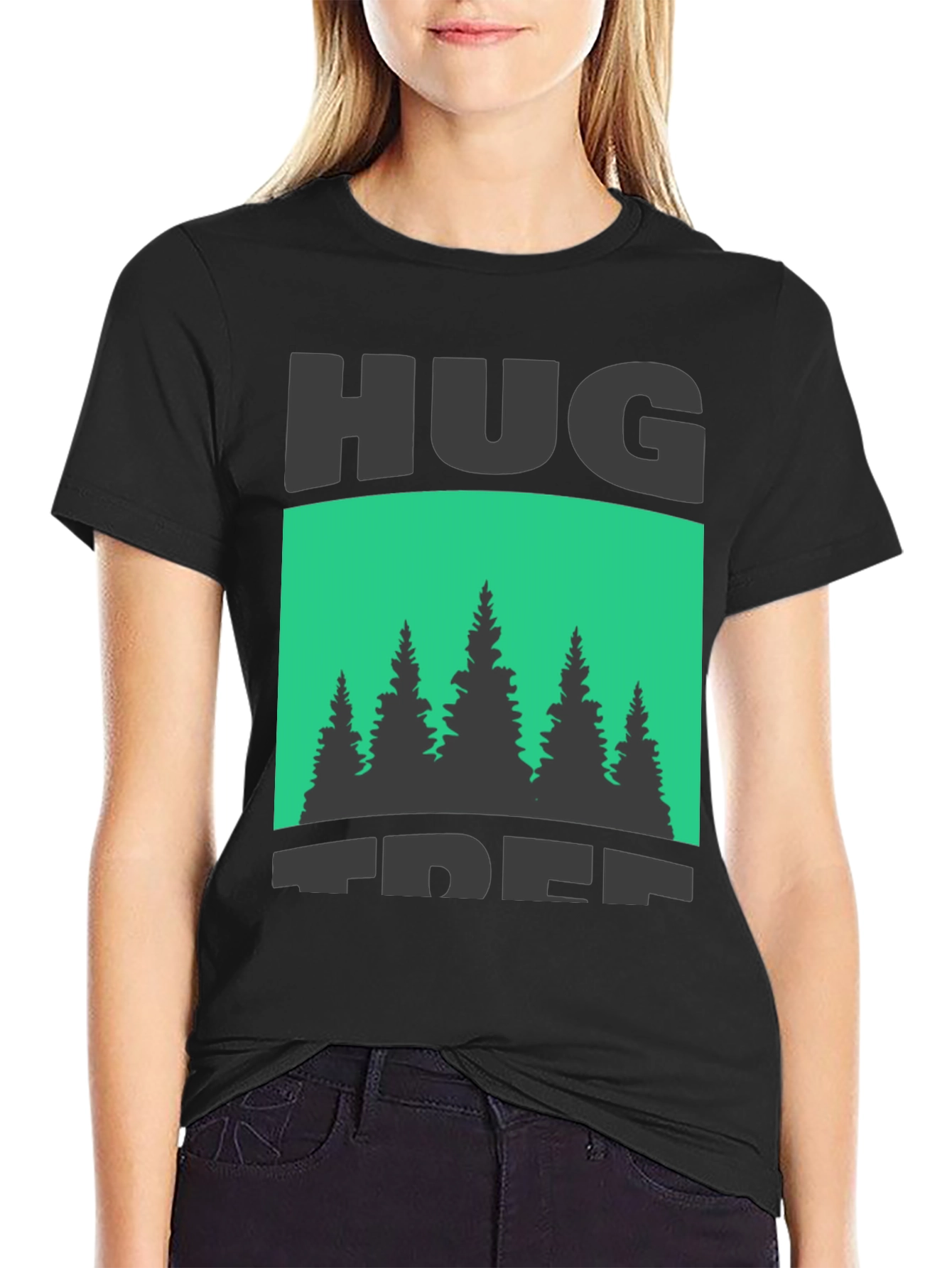 Hug Tree Graphic Print Black T-Shirt