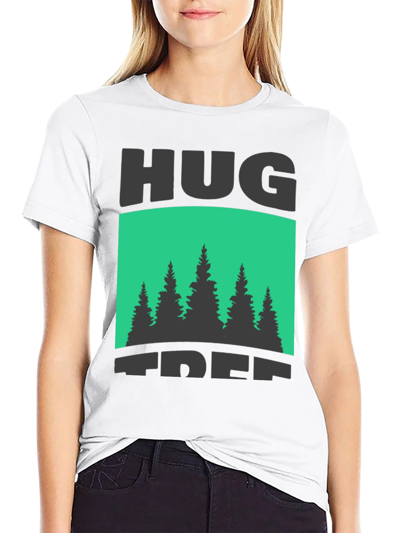 Hug Tree Graphic Print Black T-Shirt
