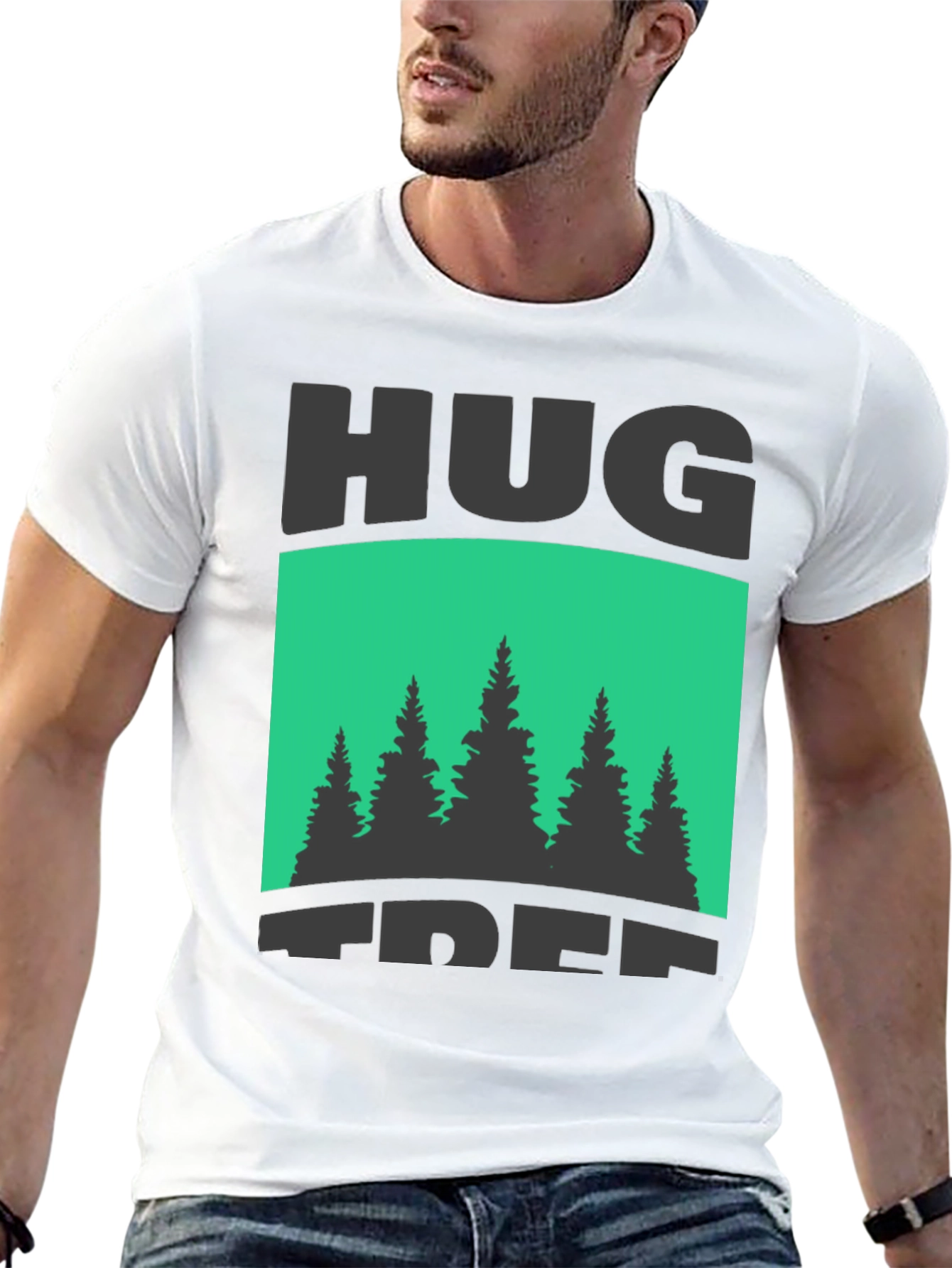 Hug Tree Graphic Print Black T-Shirt
