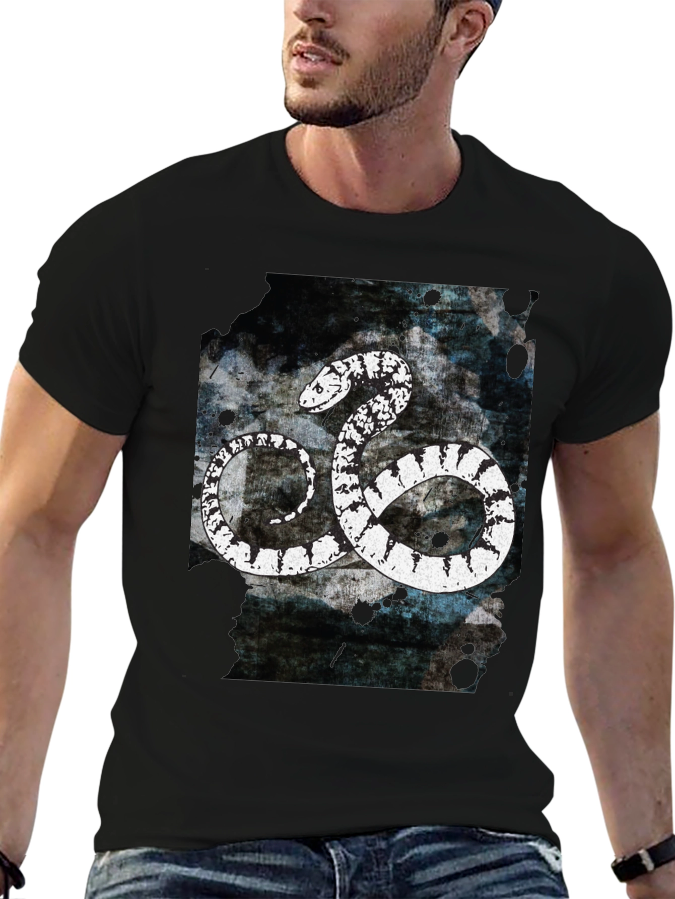 Snake Graphic Tee - Black Cotton T-Shirt
