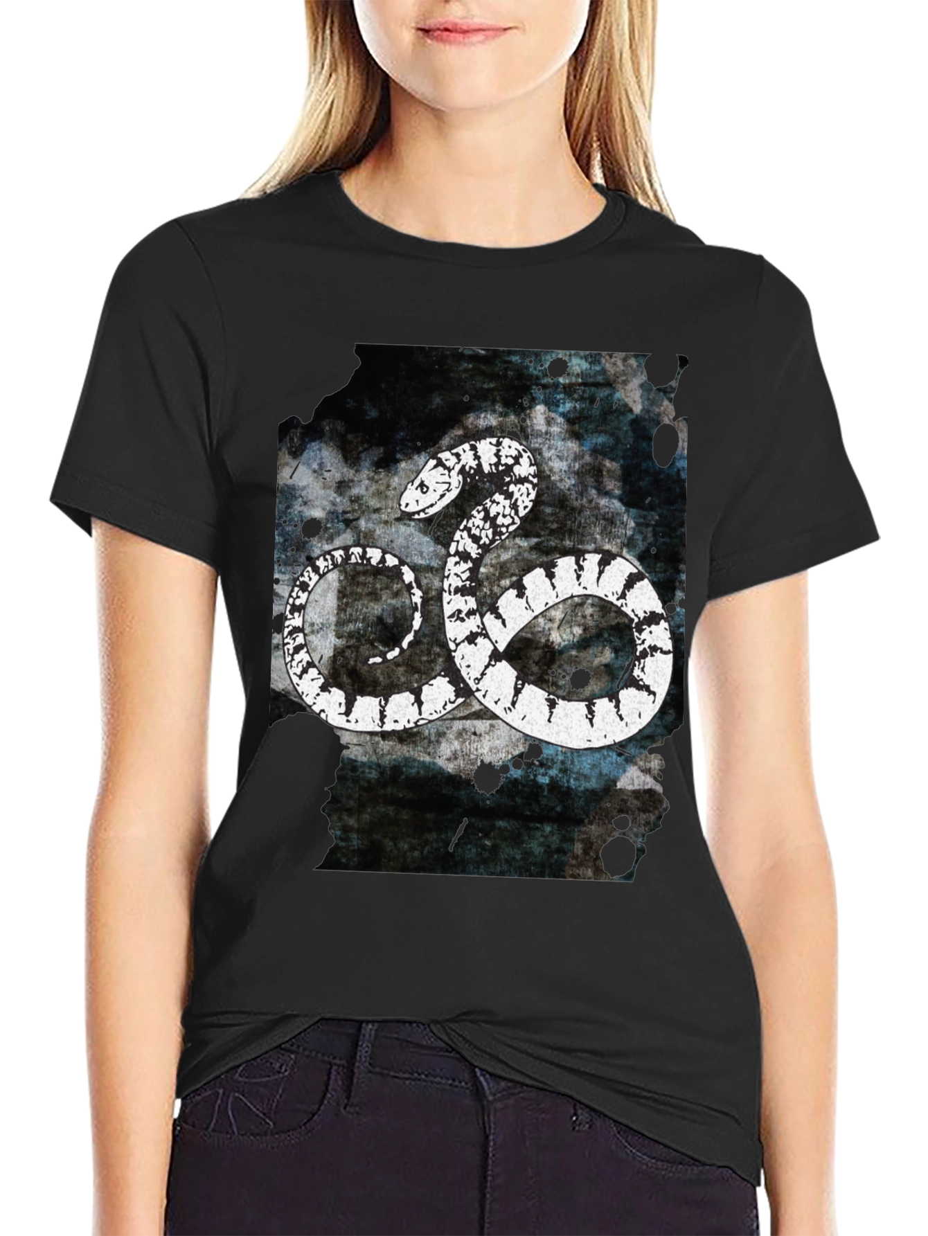 Snake Graphic Tee - Black Cotton T-Shirt