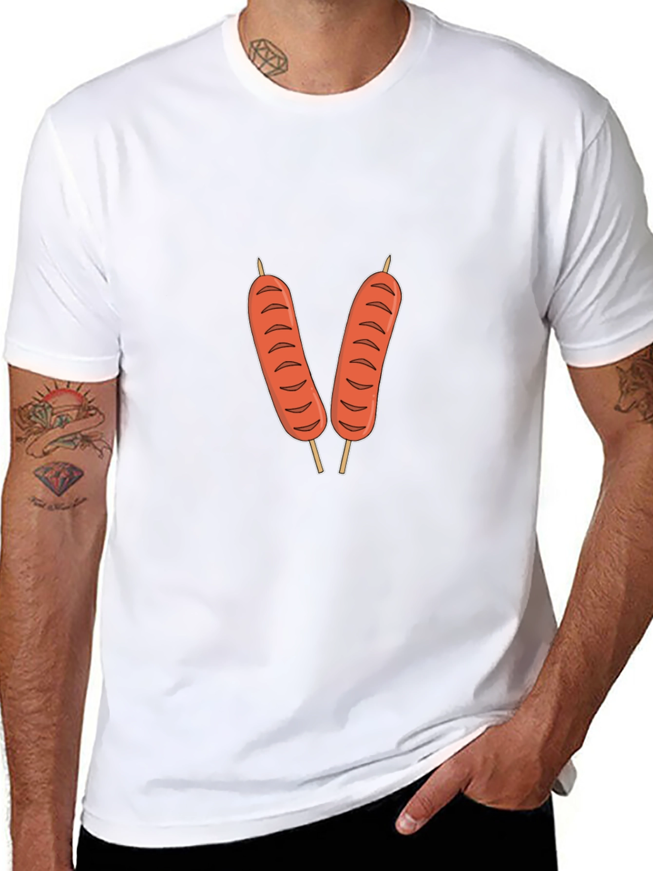 Funny Sausage Skewer Graphic Tee - Black