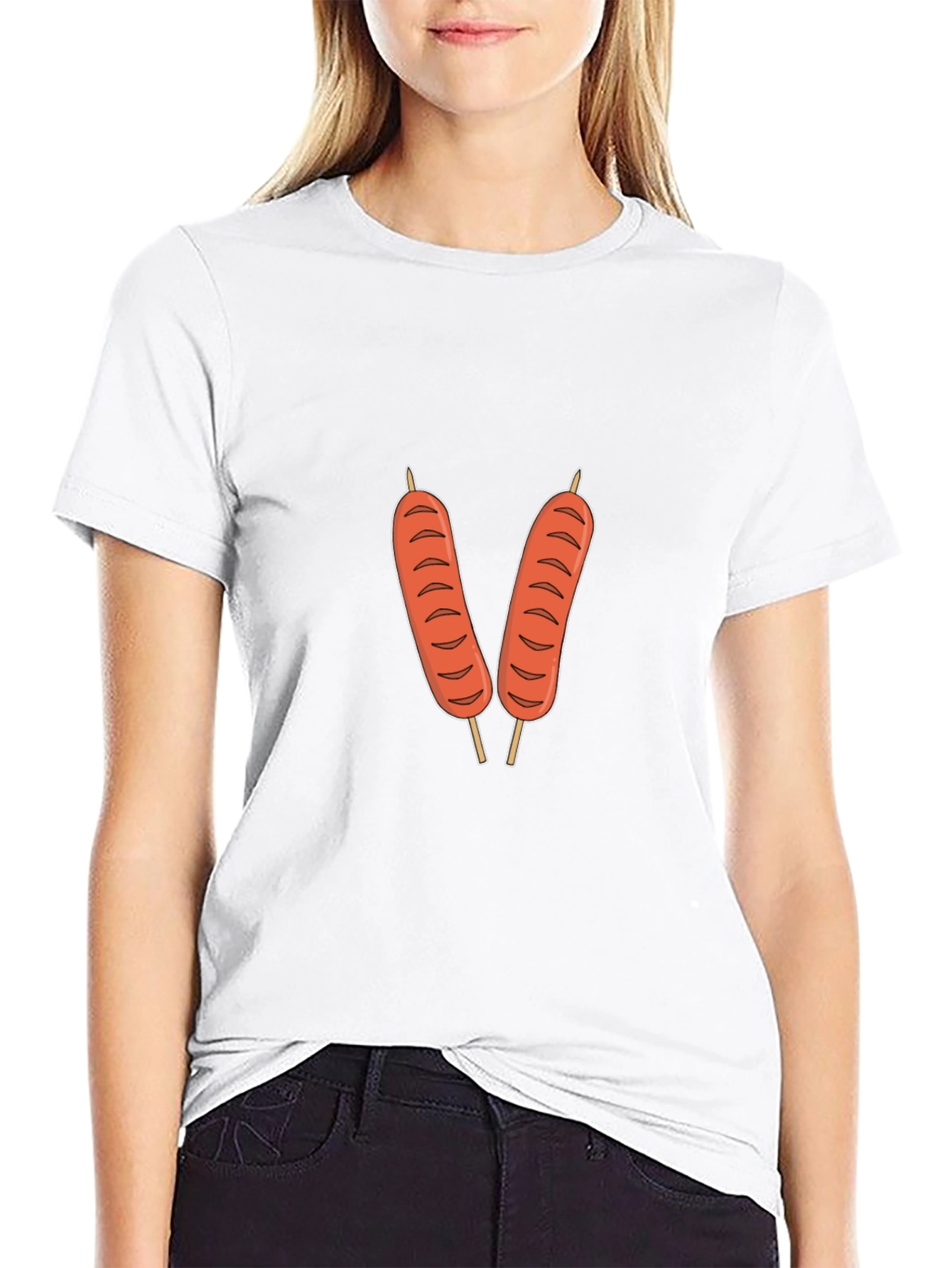 Funny Sausage Skewer Graphic Tee - Black