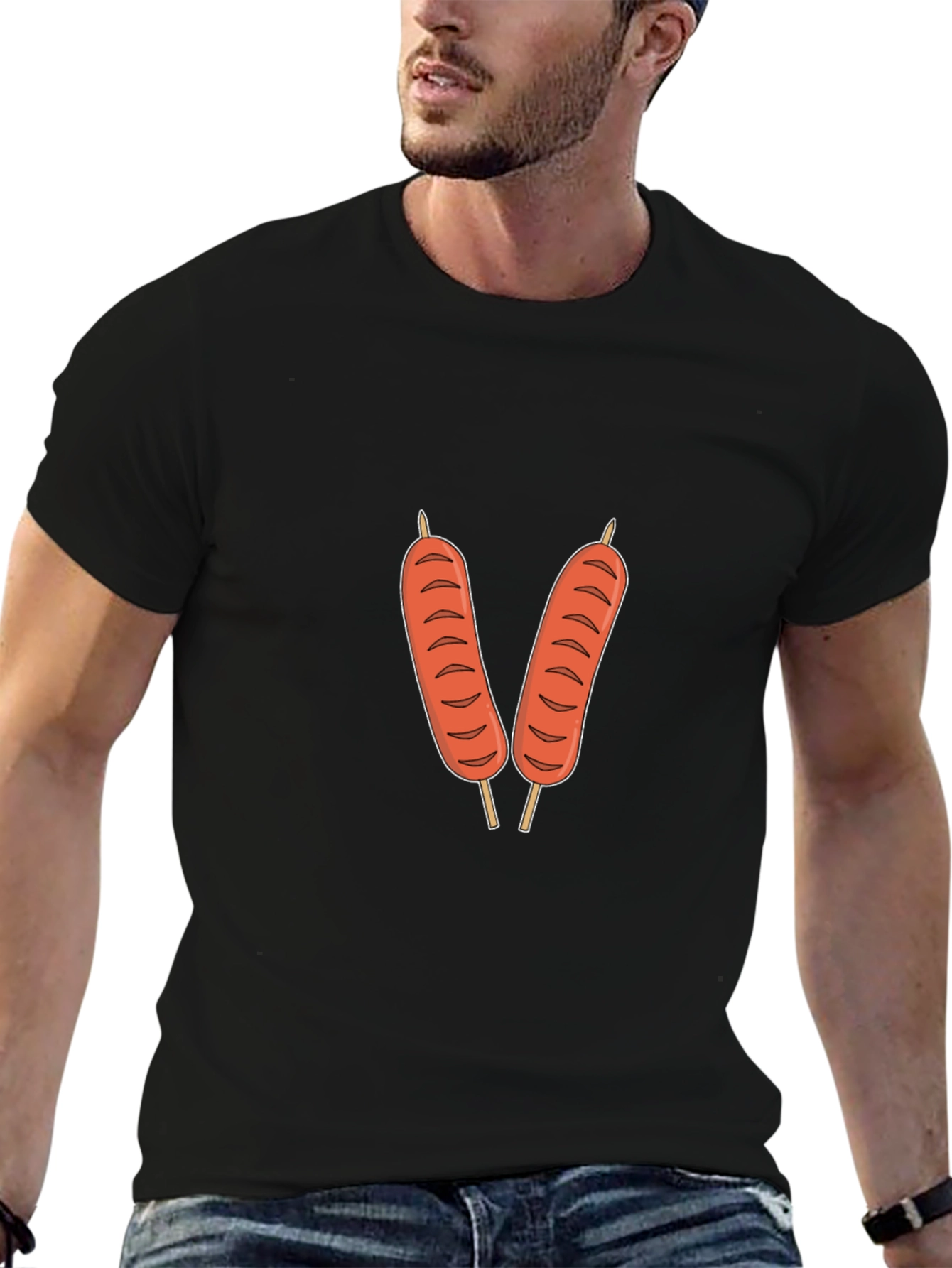 Funny Sausage Skewer Graphic Tee - Black