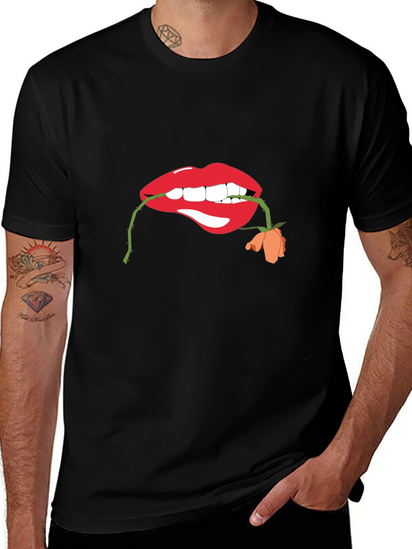 Lips with Rose Graphic T-Shirt