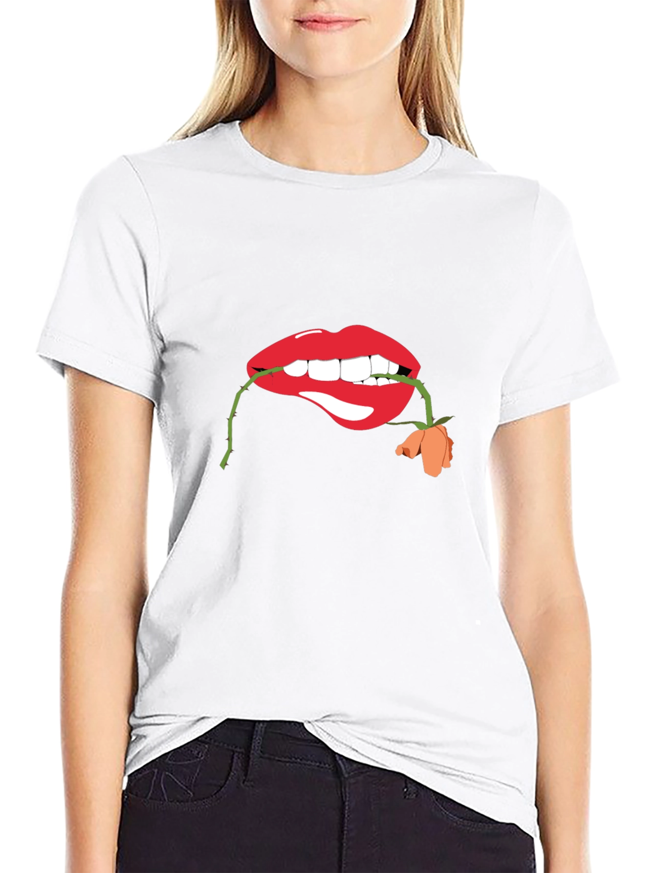 Lips with Rose Graphic T-Shirt