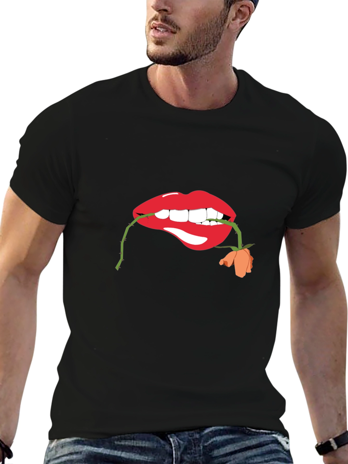 Lips with Rose Graphic T-Shirt
