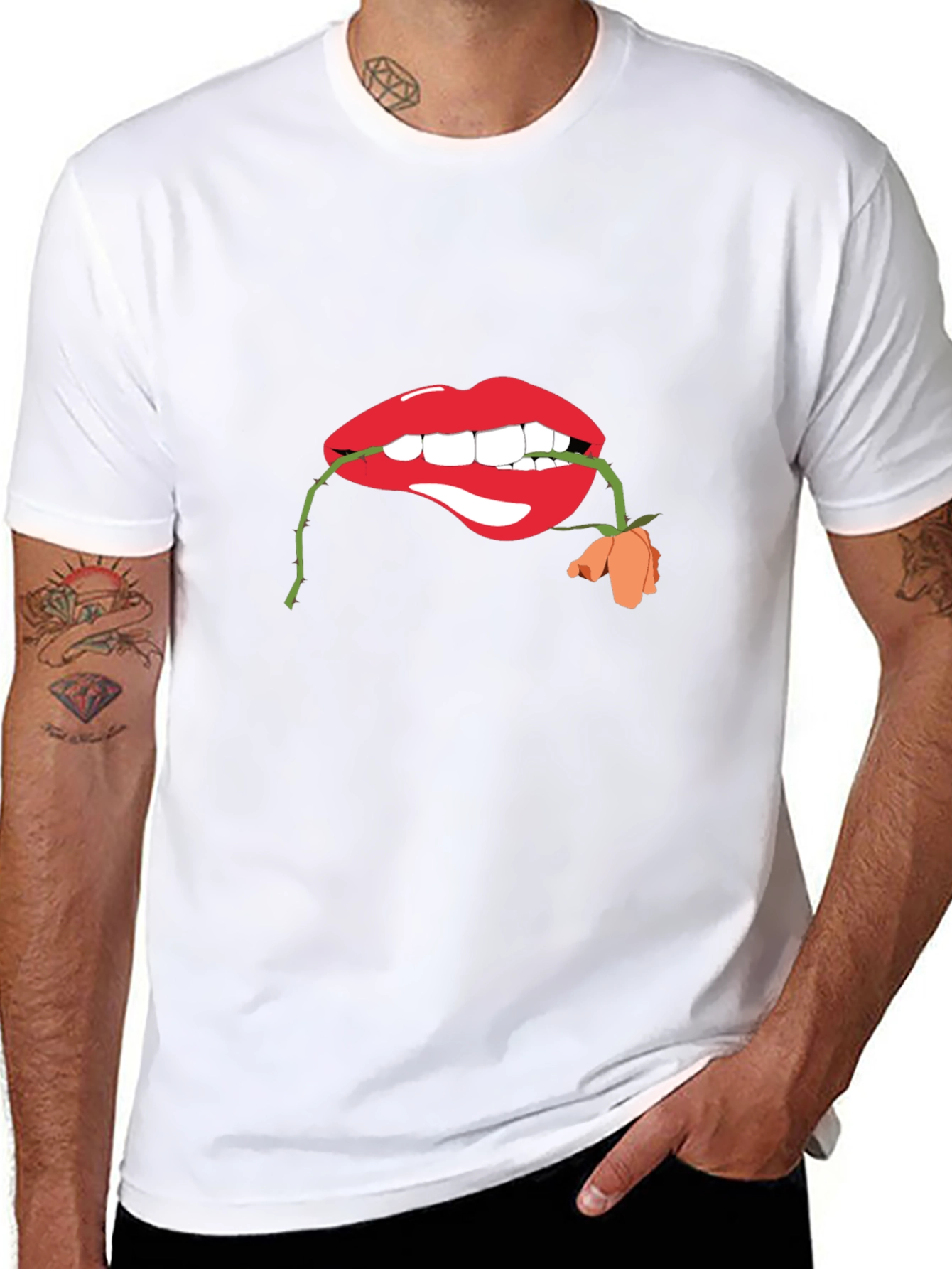 Lips with Rose Graphic T-Shirt