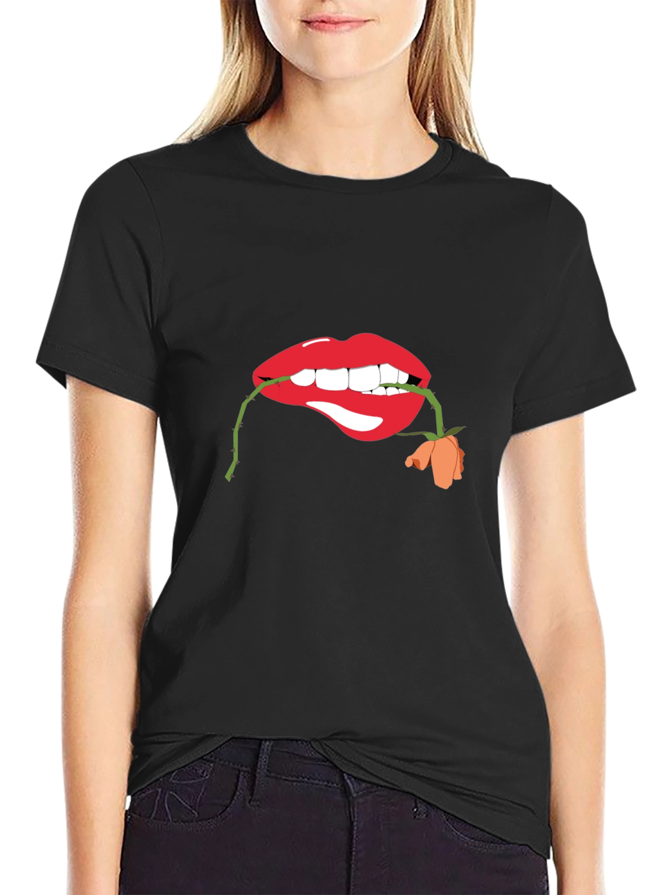 Lips with Rose Graphic T-Shirt
