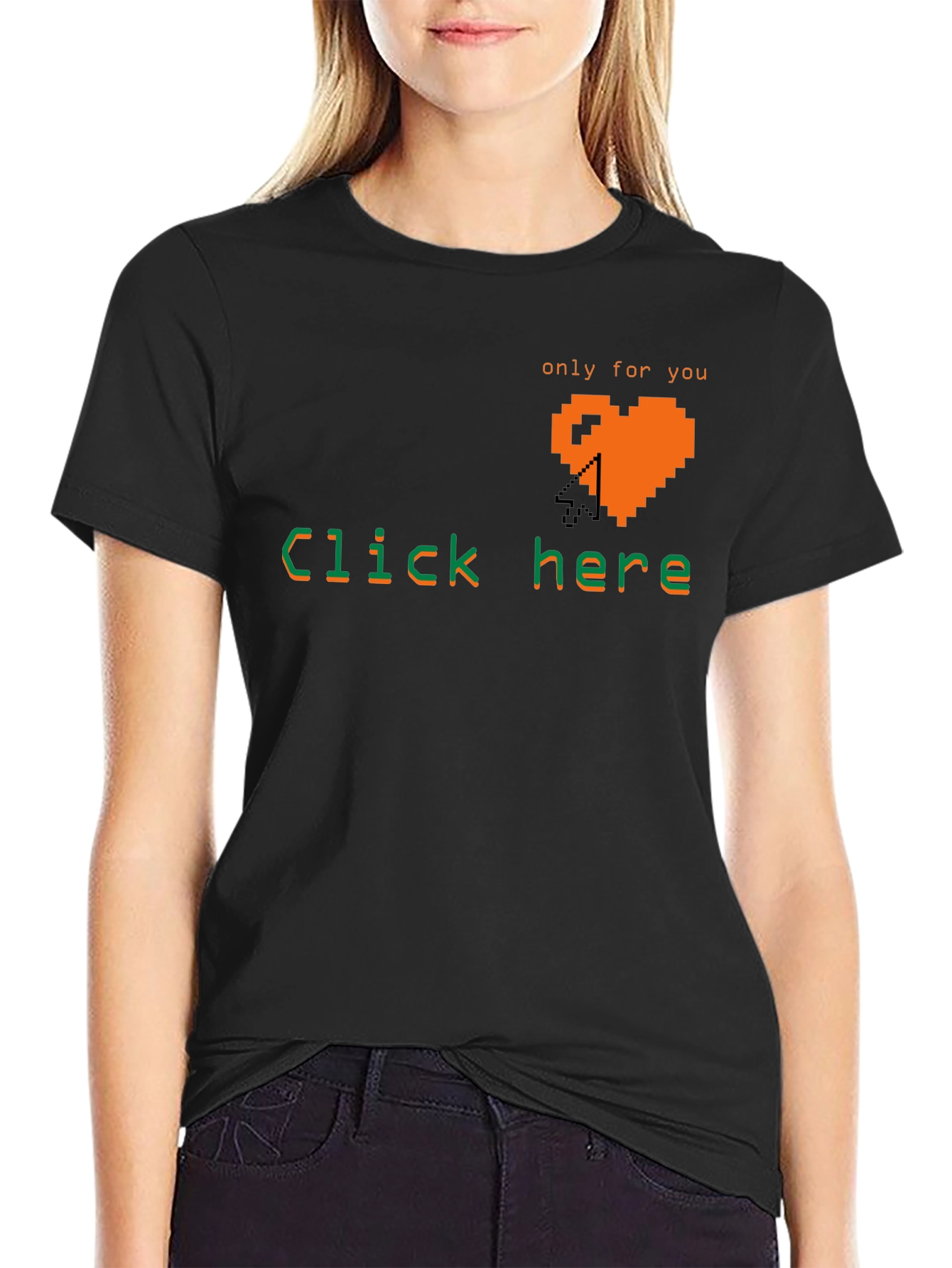 Pixel Heart Click Here Tee - Gamer Style Shirt