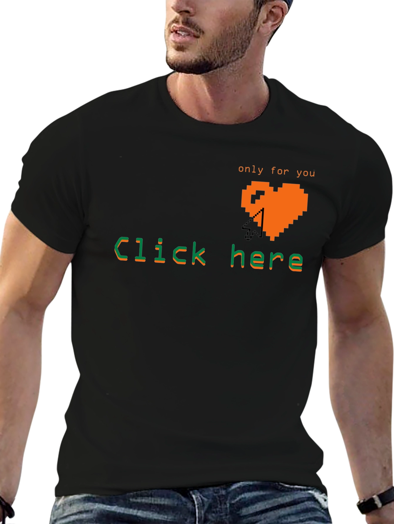 Pixel Heart Click Here Tee - Gamer Style Shirt